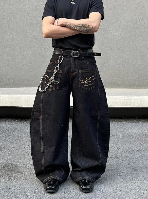 Jean VIBE Embroidered Baggy Wide Leg Jeans Size US 30 / EU 46 - 2 Thumbnail