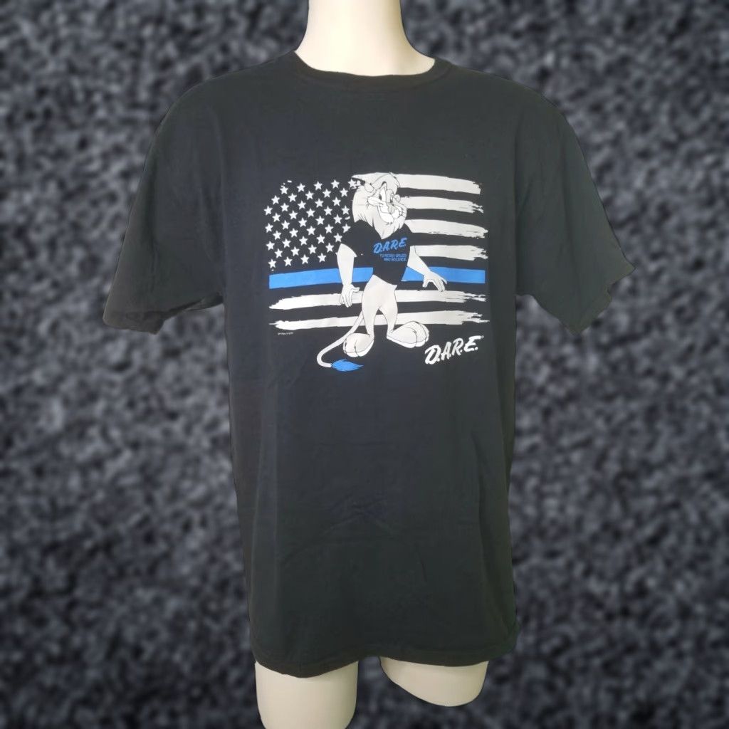 Fruit Of The Loom Mens L D.A.R.E. To Resist Drugs & Violence Lion Dare Flag Police T Shirt Size US L / EU 52-54 / 3 - 1 Thumbnail