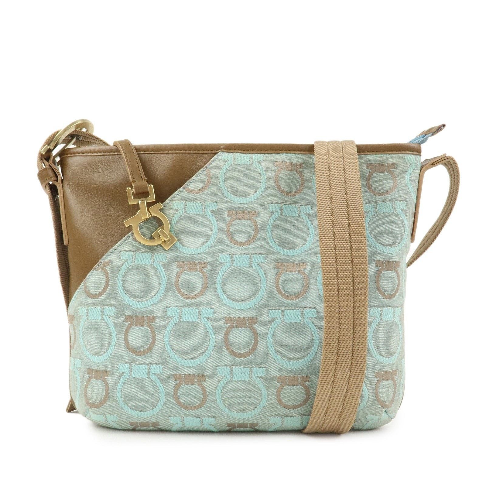 Salvatore Ferragamo Ferragamo Gancini Canvas & Leather Shoulder Bag Light Blue Size ONE SIZE - 1 Thumbnail