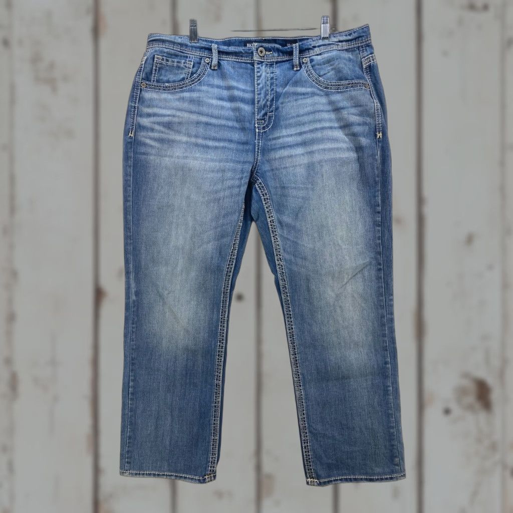 Vintage Buckle Buckle BKE Tyler Mens Jeans 38x32 Straight Blue Denim Embroidered Thick Stitch Size US 38 / EU 54 - 1 Thumbnail