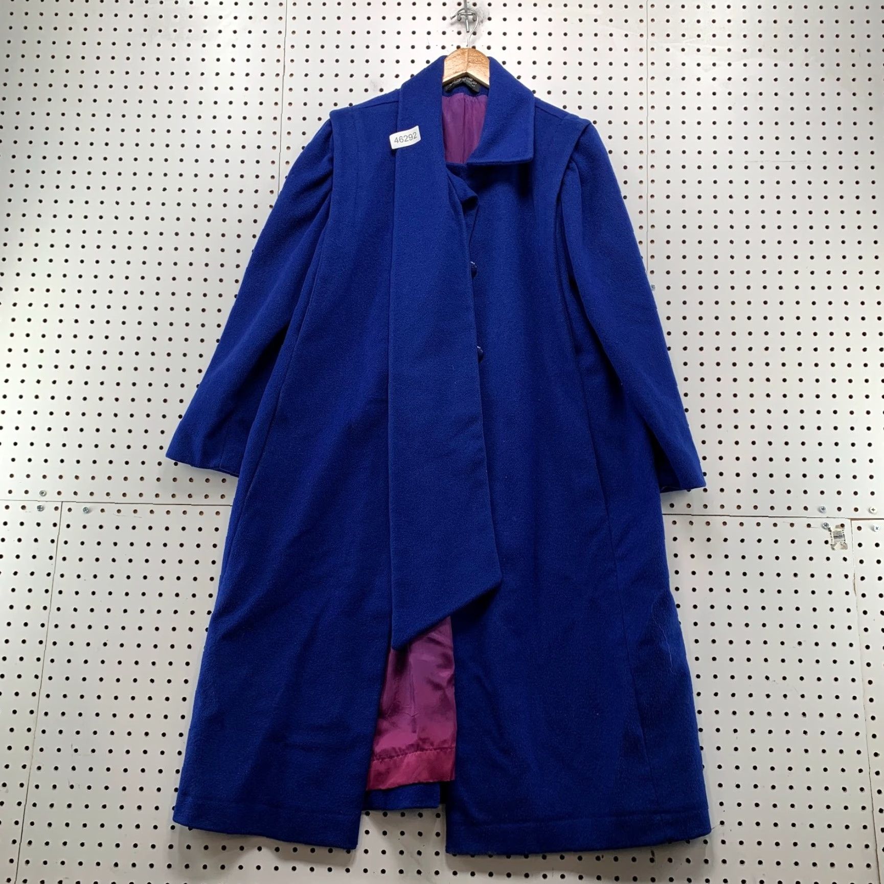 Vintage VINTAGE Anna Sachs Wool Overcoat Blue Attached Scarf USA Women XL Long Coat Size XL / US 12-14 / IT 48-50 - 2 Thumbnail