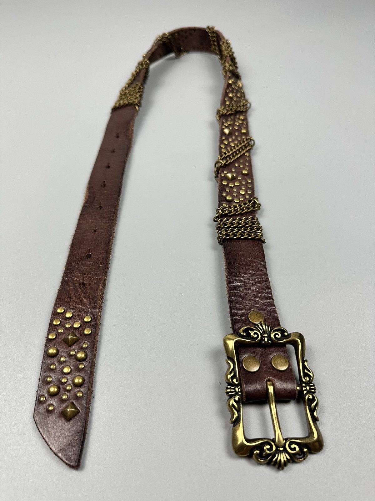 Japanese Brand Rare Gothic Celtic Flower Buckle Studded Leather Belt Size 34 - 10 Thumbnail