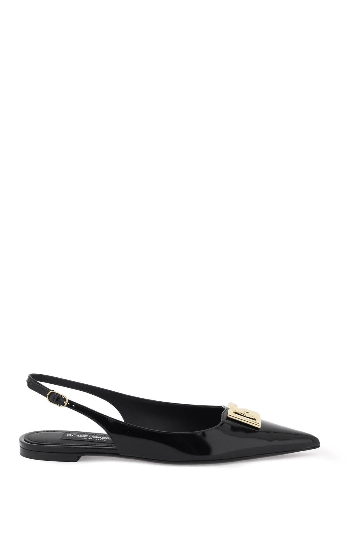 image of Dolce Gabbana Slingback Ballet Flats With Dg Logo in Nero, Women's (Size 9)