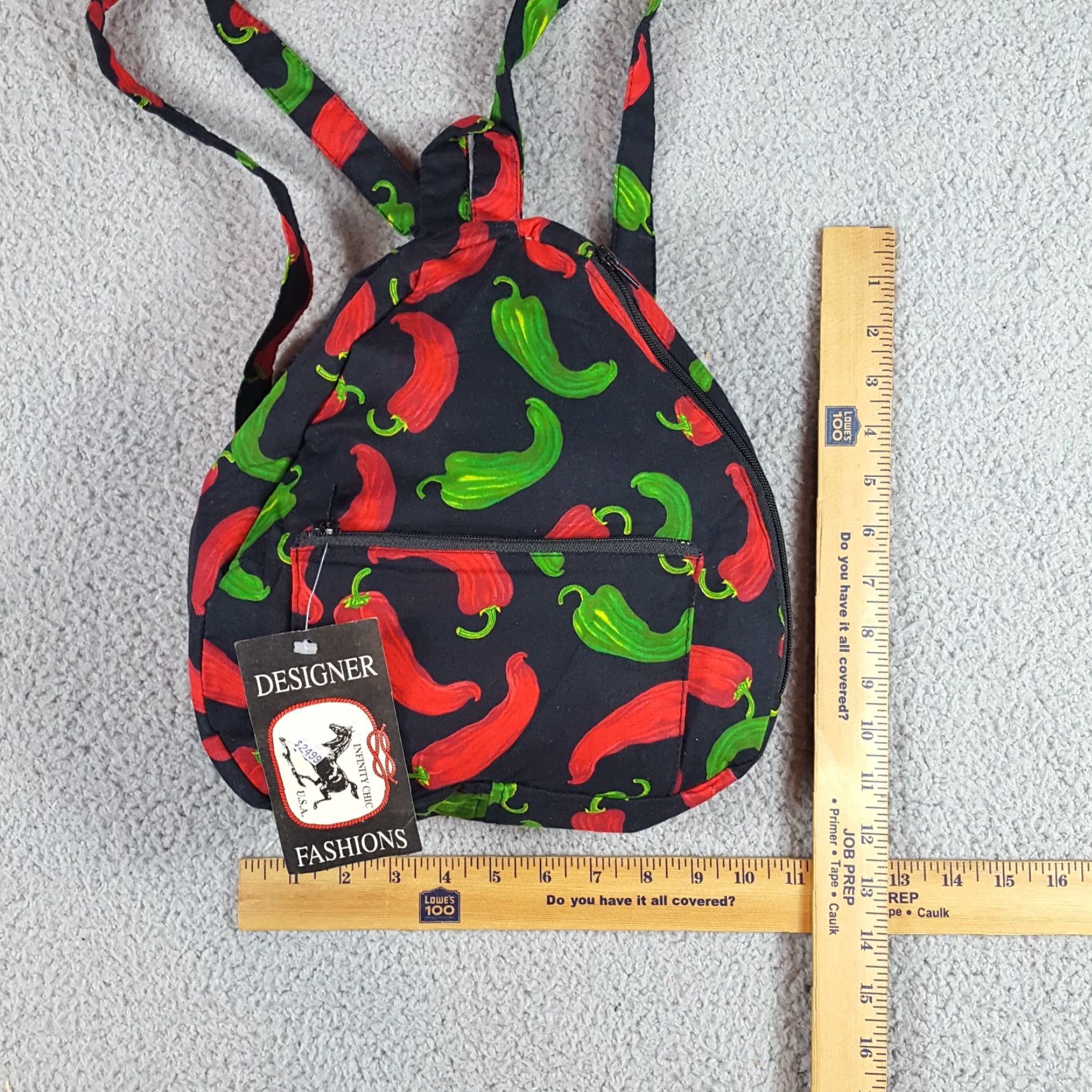 Vintage VINTAGE 80s Infinity Chic Black Sling Backpack Small Shoulder Bag Tropical Chili Pepper Ocean Retro Womens Size ONE SIZE - 4 Thumbnail