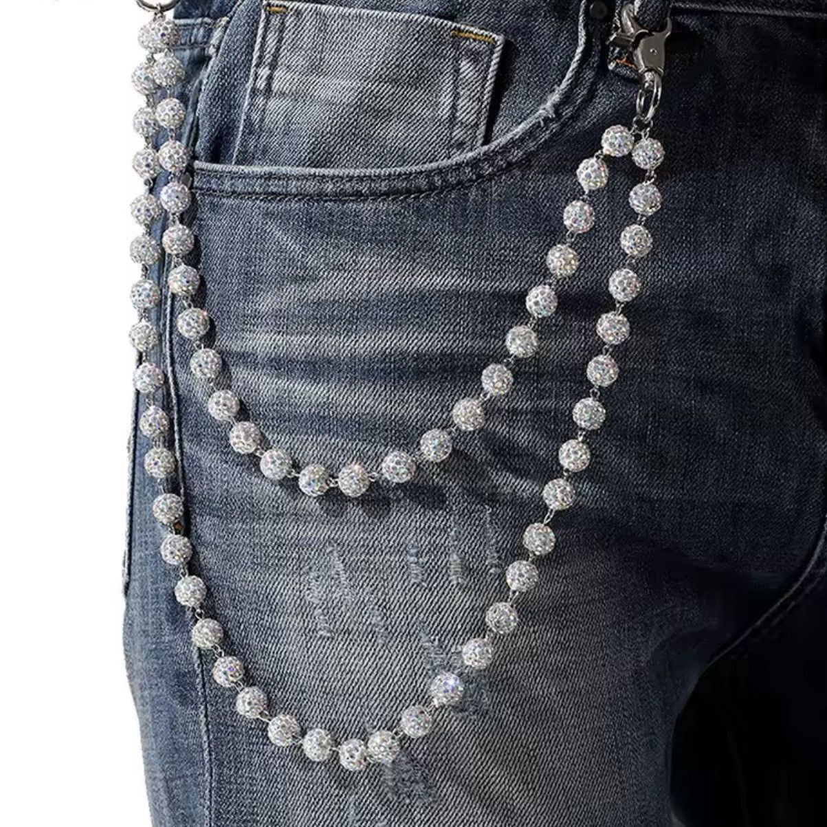 Japanese Brand Rhinestone Bead Pants / Jeans Silver Wallet Belt Chain Size ONE SIZE - 1 Thumbnail