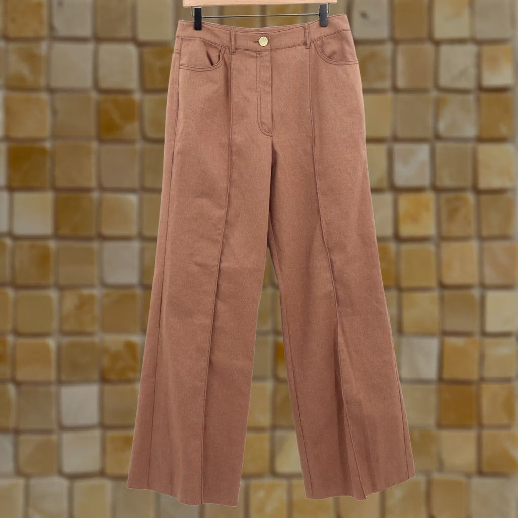 Vintage kate spade new york Women’s Basketweave Flare Pants Brown 34" Inseam Size 10 Regular Rise 12.5" Dry Clean Cotton Wool Elastane Brown Womens Pants Size 32" / US 10 / IT 46 - 1 Thumbnail