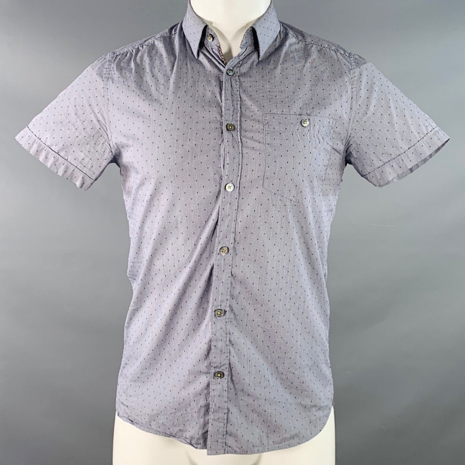 Ted Baker Bwenno Navy White Dots Cotton Blend One Pocket Short Sleeve Size US S / EU 44-46 / 1 - 1 Thumbnail