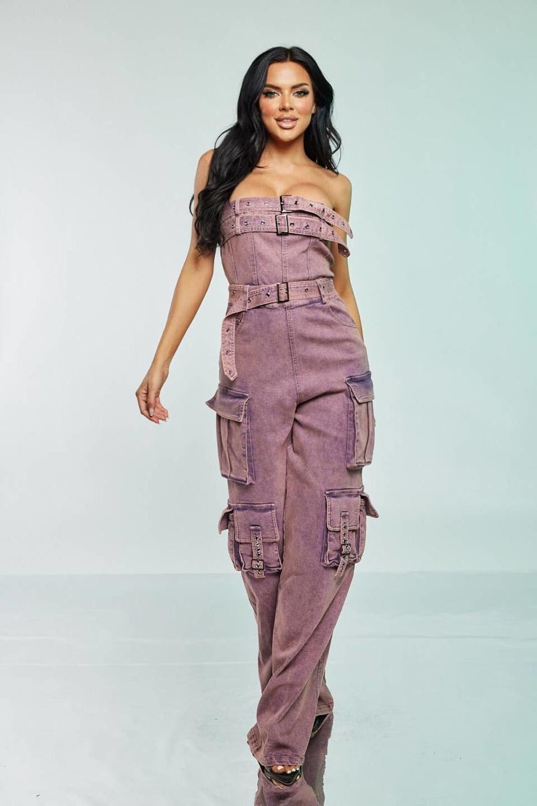 Other Pink Acid Wash Cargo Jumpsuit Spandex by WFFS Size M / US 6-8 / IT 42-44 - 3 Thumbnail