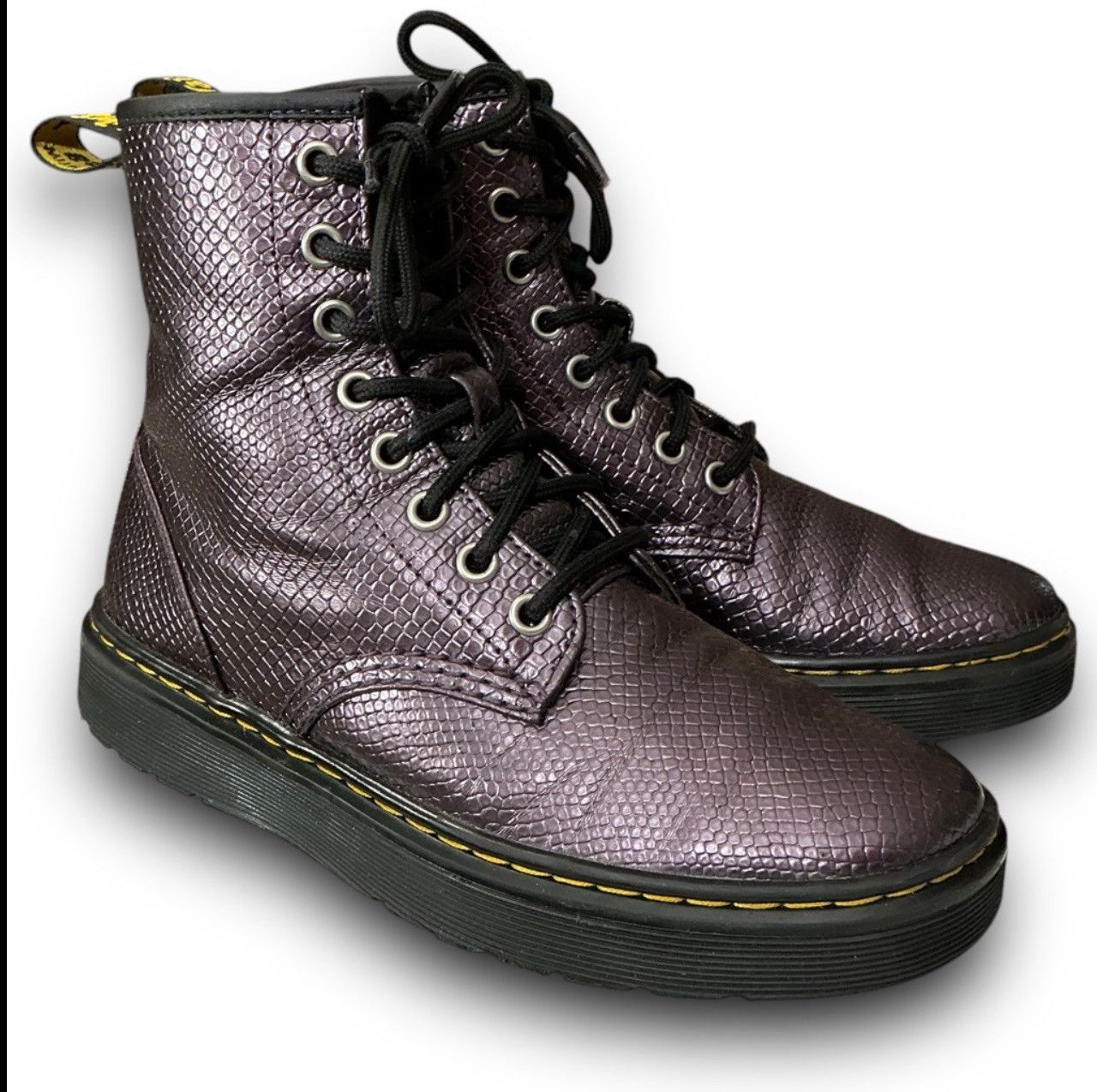 Dr. Martens Zavala Oxblood Metallic Reptile Snake Embossed Combat Boots Size US 6 / IT 36 - 9 Thumbnail