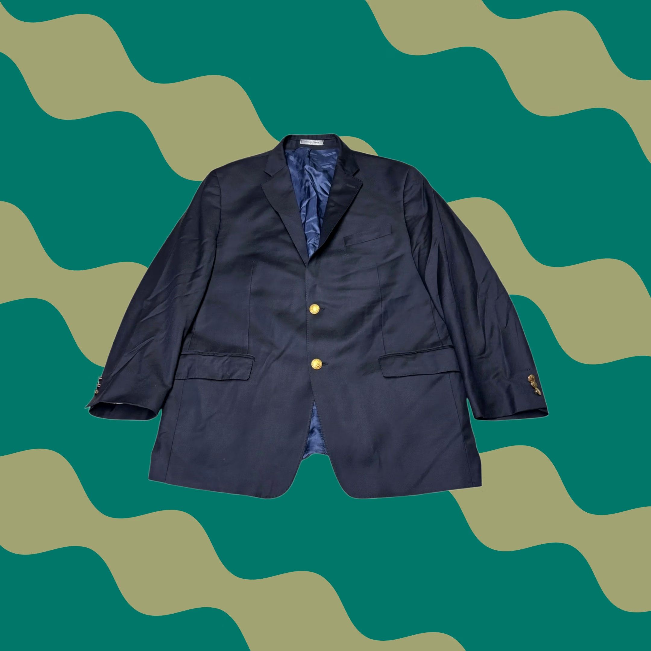 Ralph Lauren Lauren Ralph Lauren Navy Blue Blazer Wool Blend 44R Three-Button Notch Lapel Gold Buttons Single-Breasted Mens Jacket Coat Regular Fit Vintage No Size 44R - 1 Thumbnail