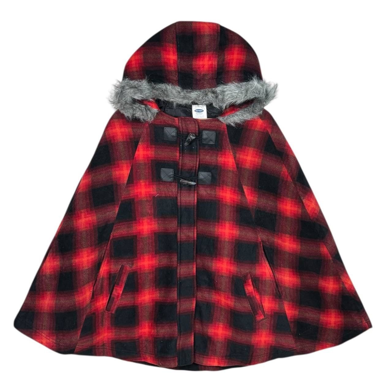 Old Navy Vintage Old Navy Buffalo Plaid Cape Jacket Faux Fur Hood Size US S / EU 44-46 / 1 - 1 Thumbnail