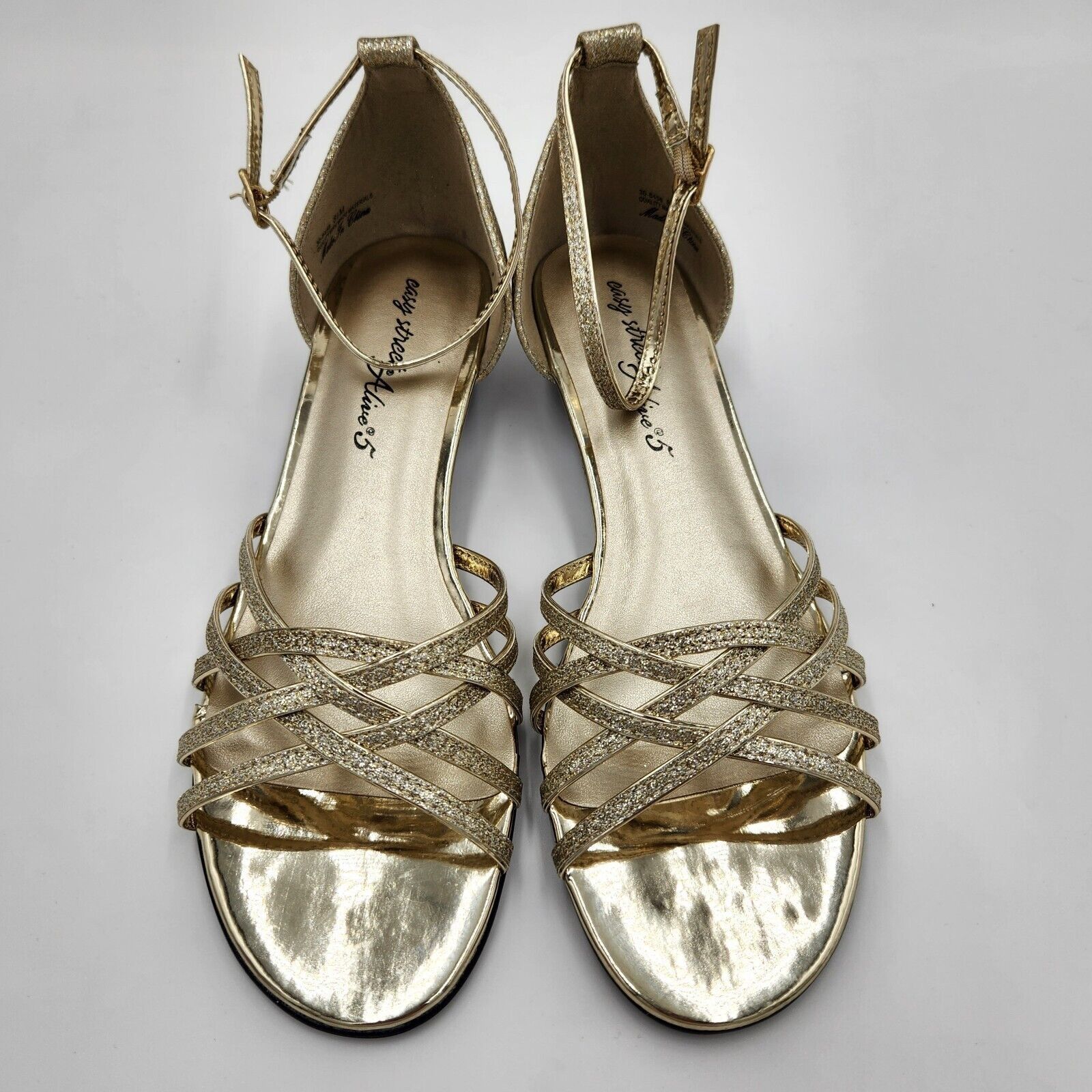 The Unbranded Brand Easy Street Women Gold Glitter Wedge Evening Sandals 8.5 Size US 8.5 / IT 38.5 - 4 Thumbnail