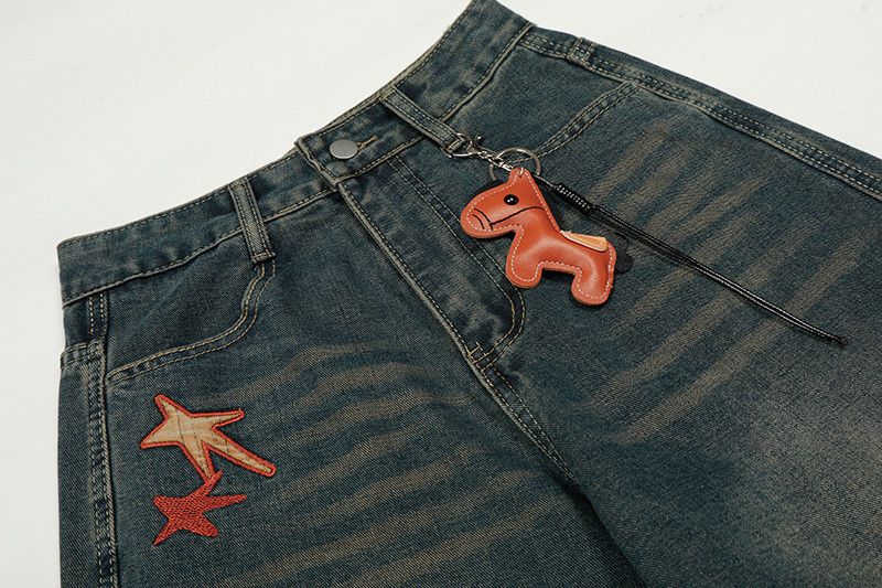 Jean American star rabbit embroidered curved scimitar jeans Size US 32 / EU 48 - 3 Thumbnail