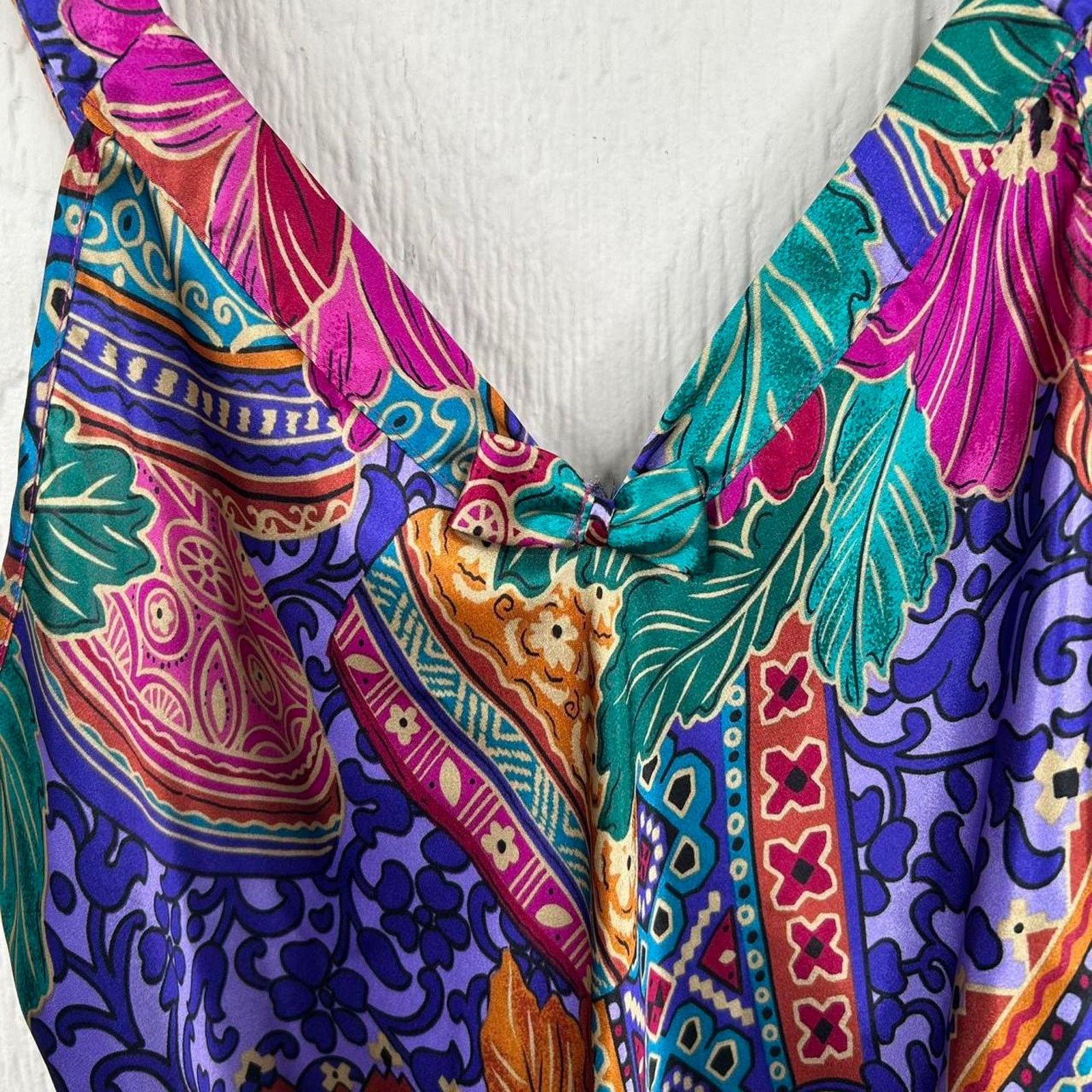 Other Vintage 80s Retro Pattern Silk Dress & Robe Sleep Set Medium Size M / US 6-8 / IT 42-44 - 3 Thumbnail