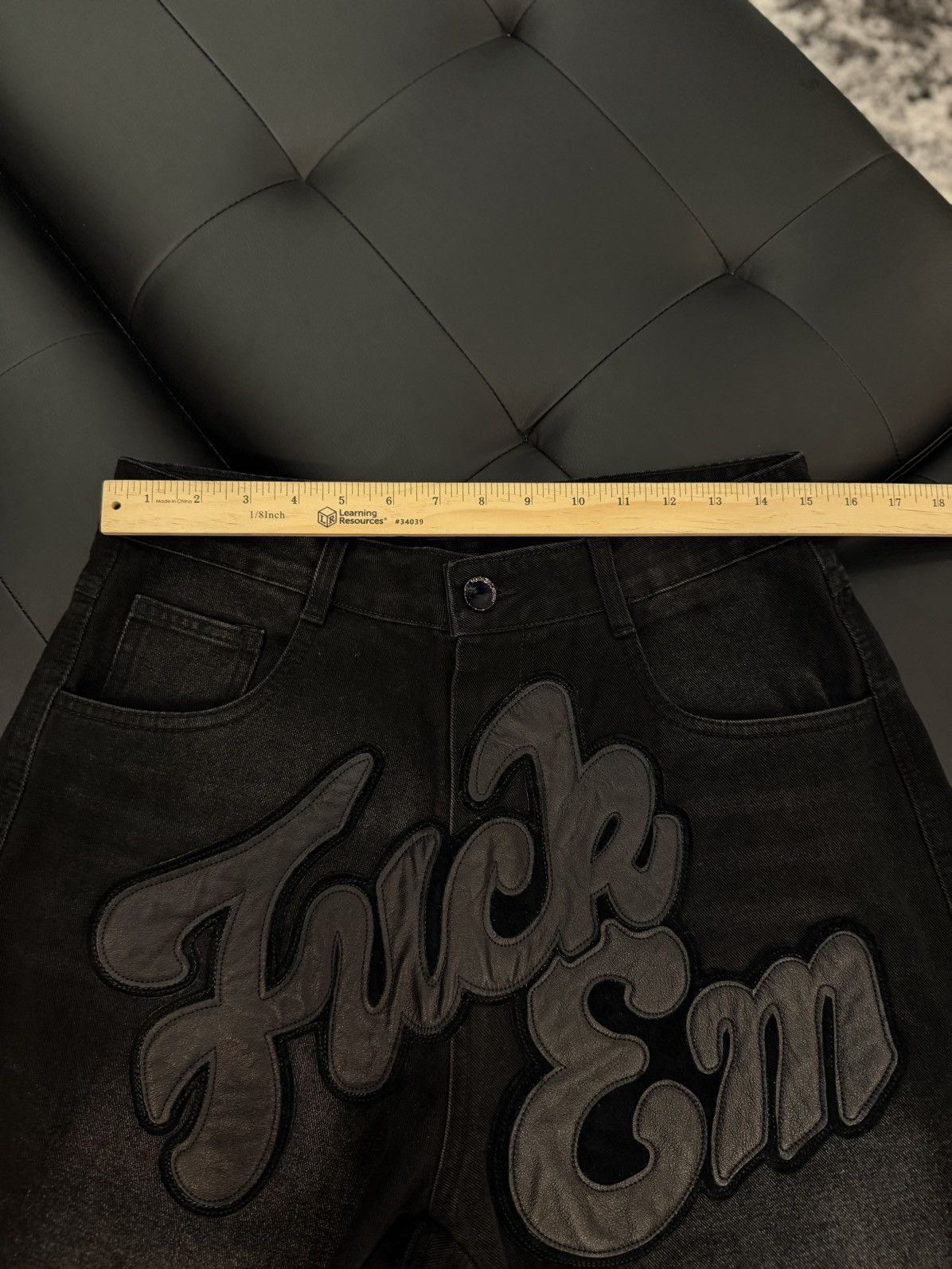 Other Fuck EM Shorts Black Denim Leather Patch Size (30) Size US 30 / EU 46 - 5 Thumbnail