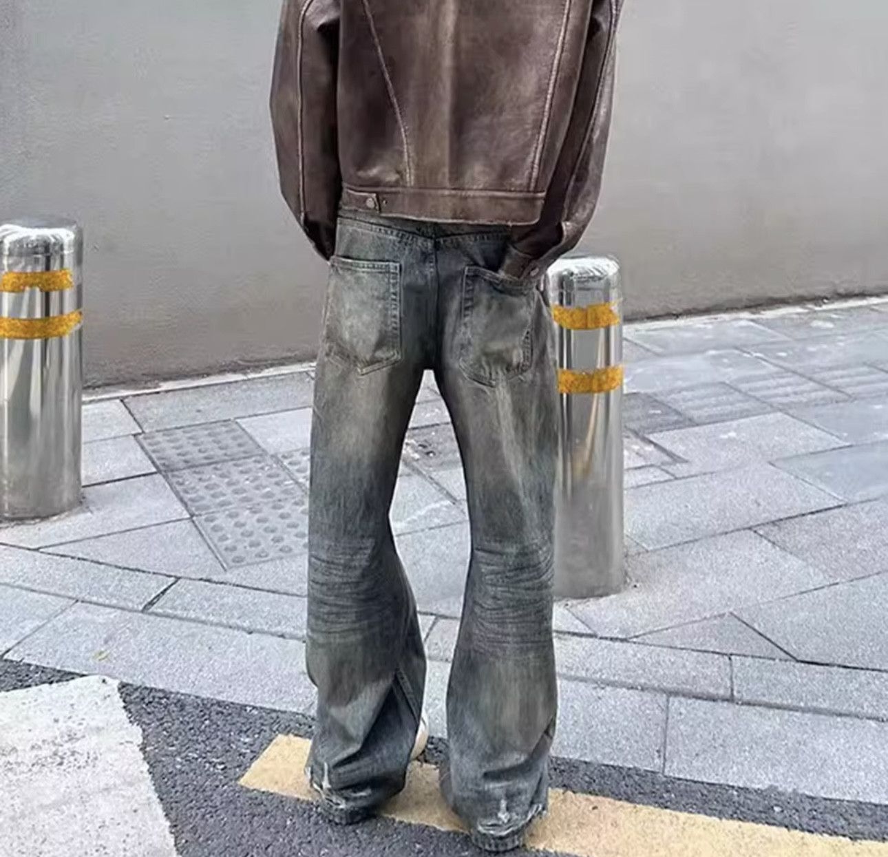 Denime × Jean Harajuku Streetwear Washed Dirty Baggy Blue Jeans Size US 32 / EU 48 - 2 Thumbnail