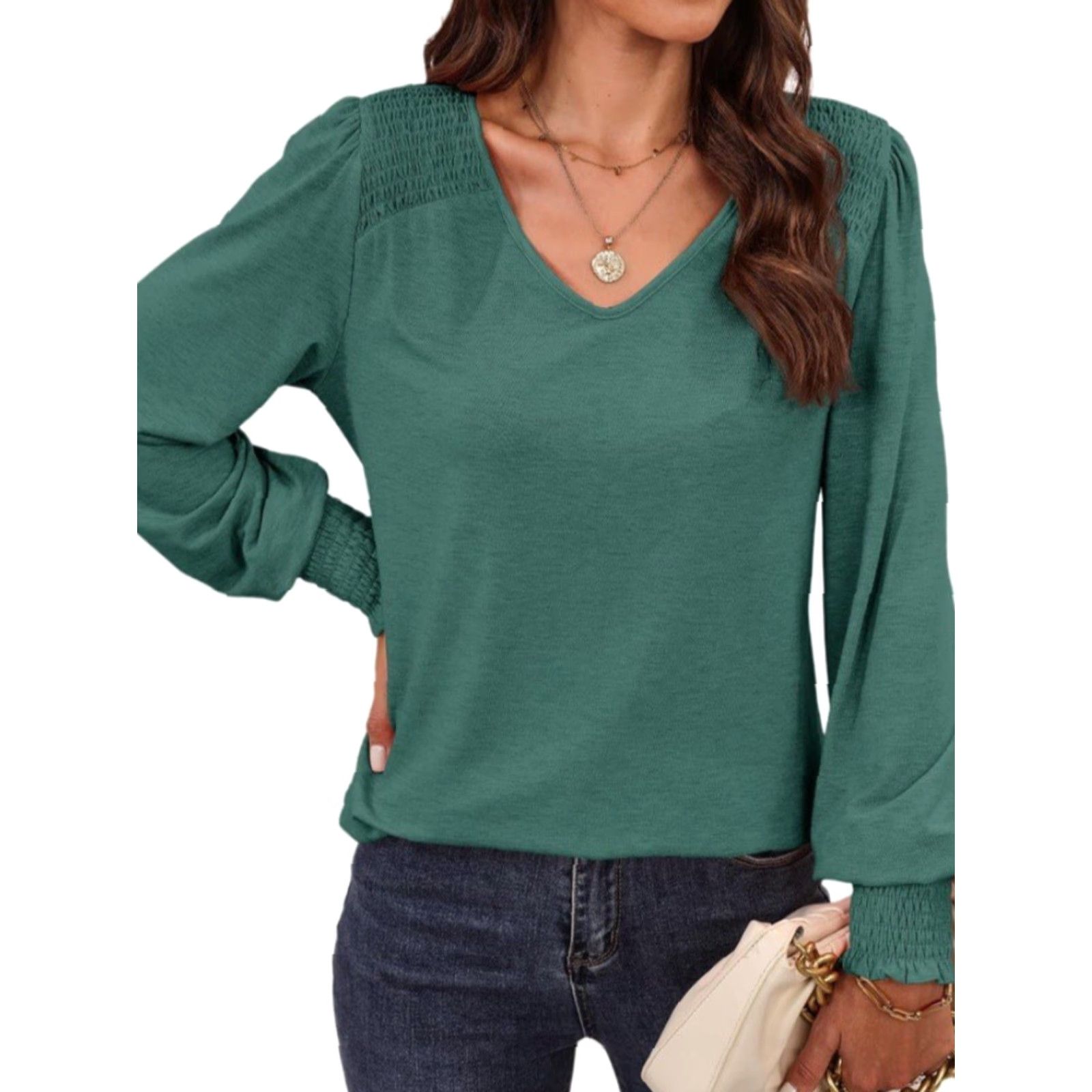 Vintage Dokotoo Blouse - V-Neck Long Sleeve - Green - XL - Womens - Shirt - Casual - NWT Size XL / US 12-14 / IT 48-50 - 2 Thumbnail