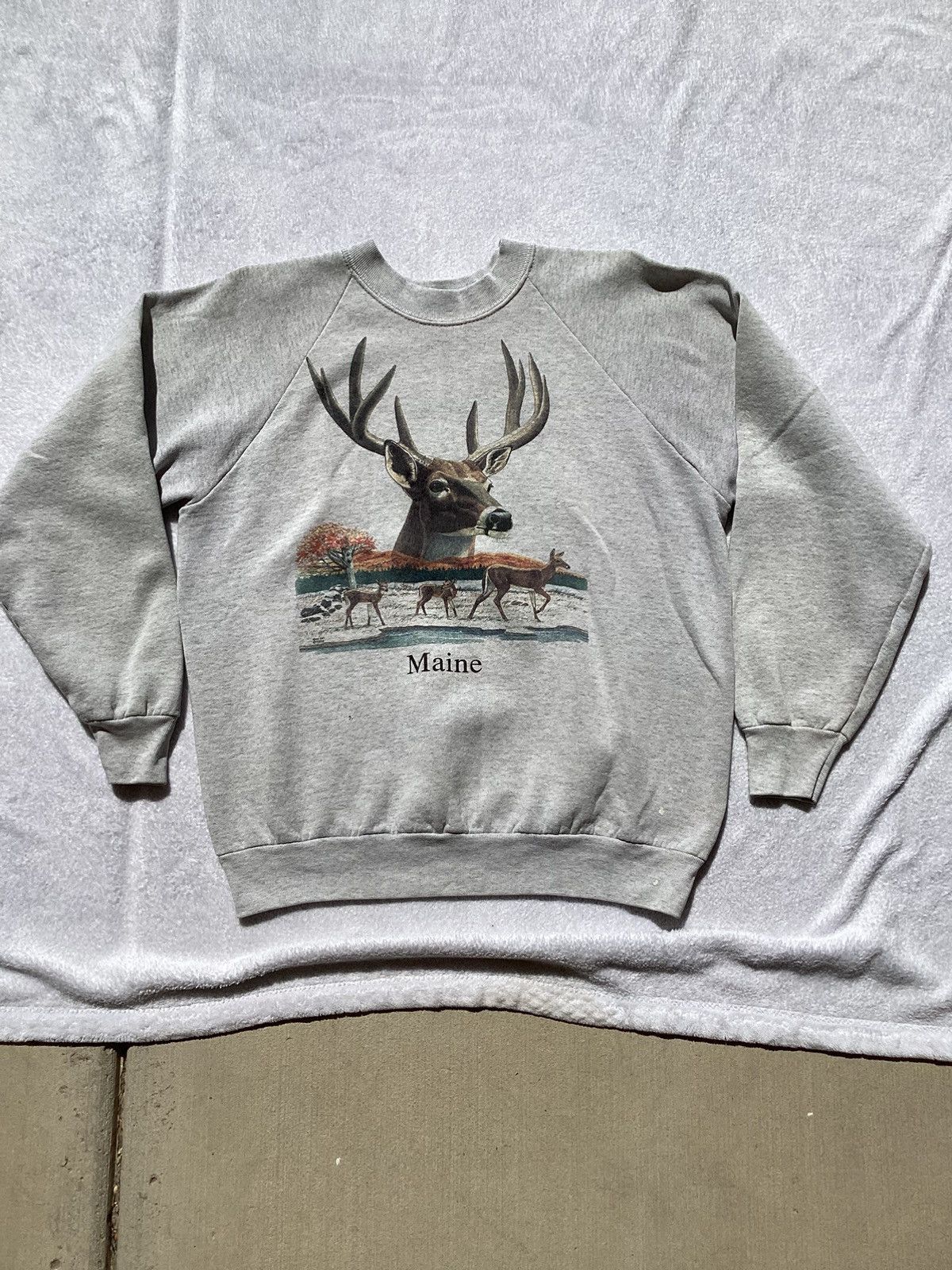 Fruit Of The Loom × Vintage Vtg 1992 Maine deer nature fruit of the loom grey sweatshirt Size US L / EU 52-54 / 3 - 1 Thumbnail