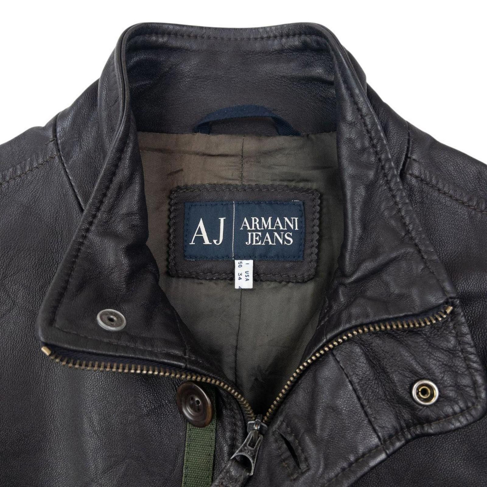 Other Vintage 2000s Armani Jeans Zip Up Leather Jacket Size L Size US L / EU 52-54 / 3 - 3 Thumbnail