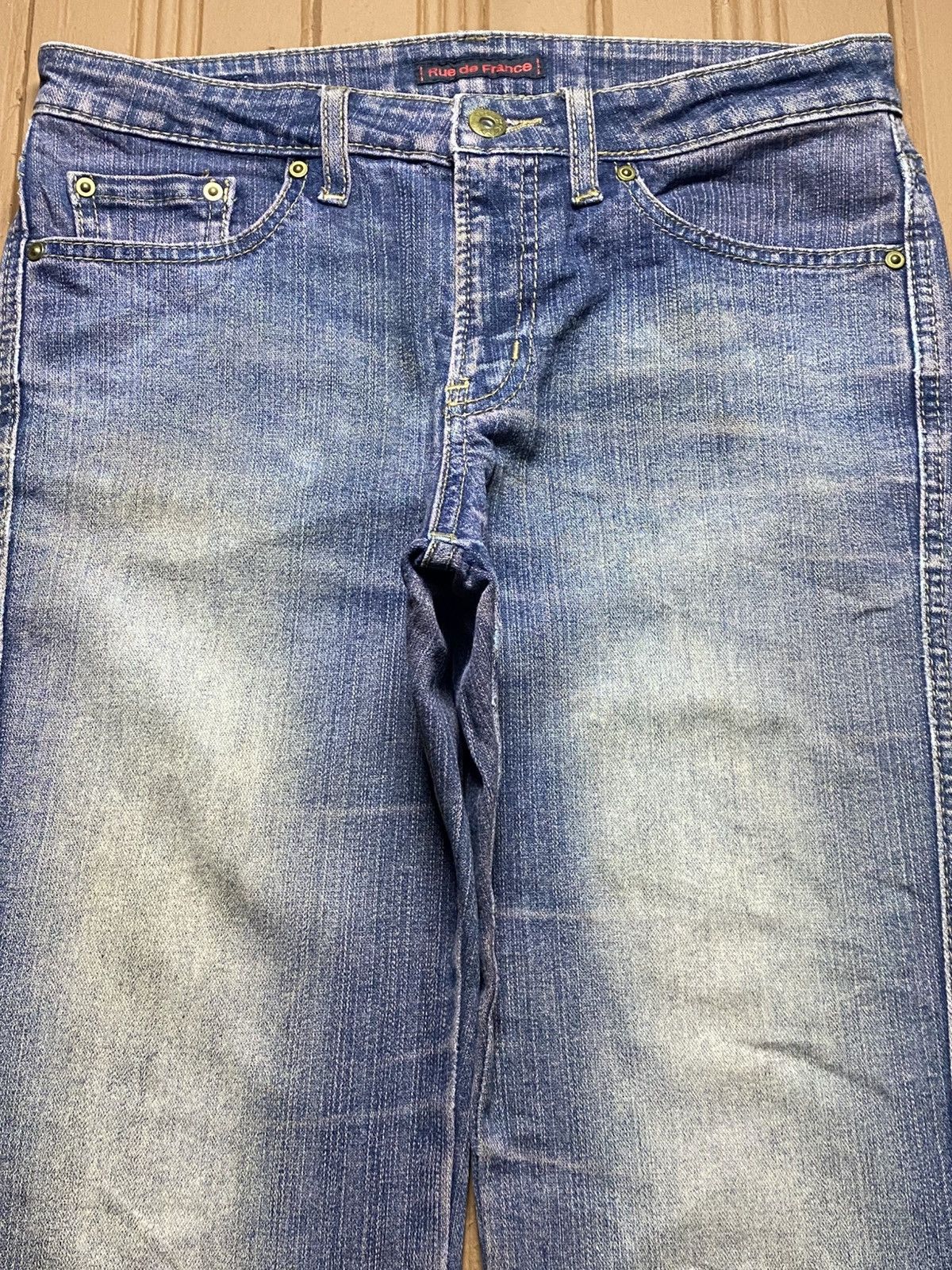 Hypebeast Japanese Brand 90’s Vibe Rue de France Fade Blue Flare Jeans Size US 29 - 3 Thumbnail