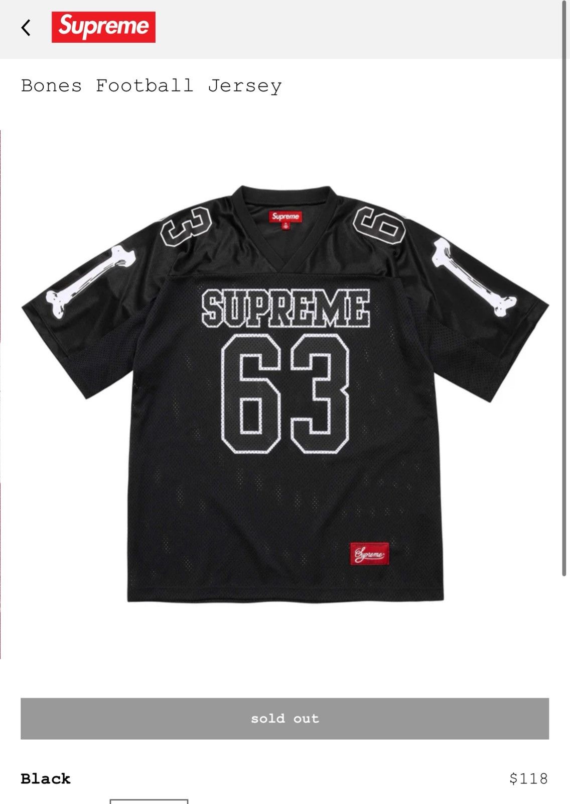 Supreme Bones Football Jersey Black Large INHAND