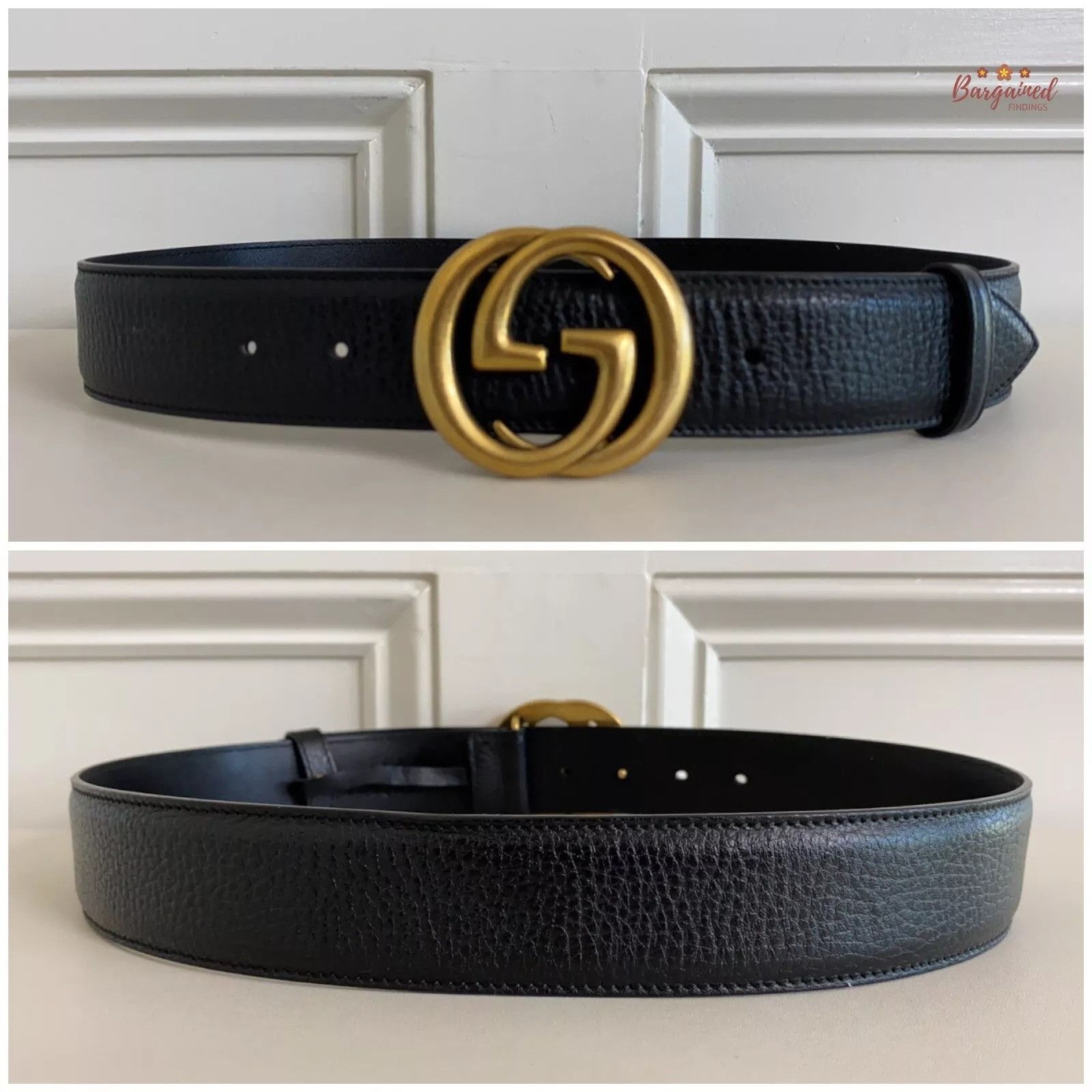 Gucci Gucci Pebbled Calfskin Leather Gold Double G Buckle Belt Size 28 - 4 Thumbnail