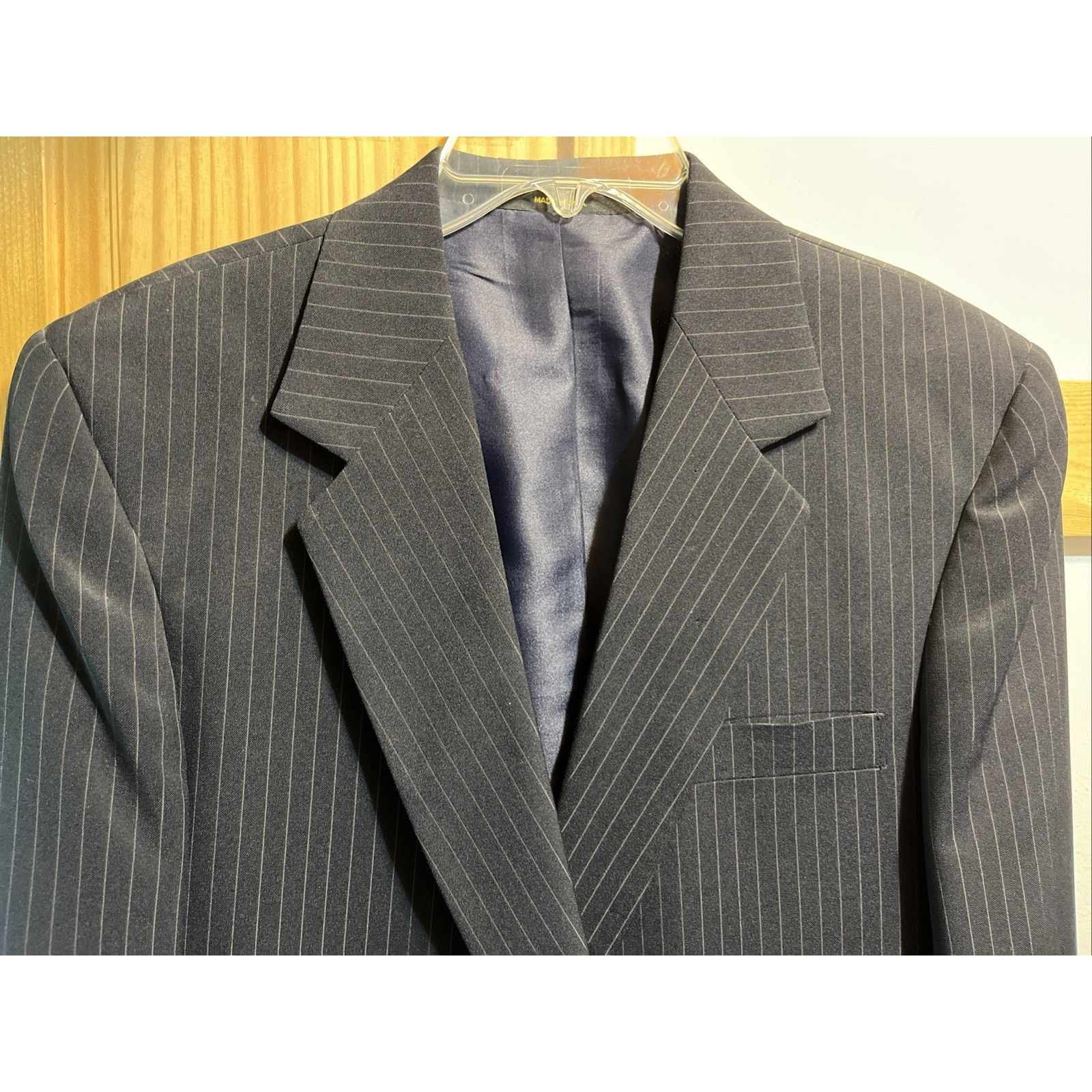 Haggar Haggar Men Navy Blue Pinstripe Jacket Sz 42 Feels Like Wool Size 42R - 2 Thumbnail