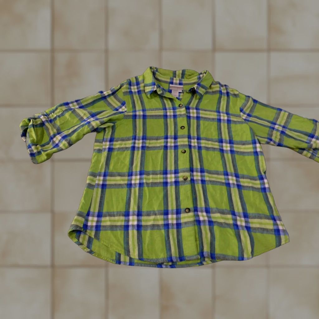 Coldwater Creek Coldwater Creek Shirt Womens Large Green Blue Plaid Linen Rayon Button-Up Top Size L / US 10 / IT 46 - 1 Thumbnail
