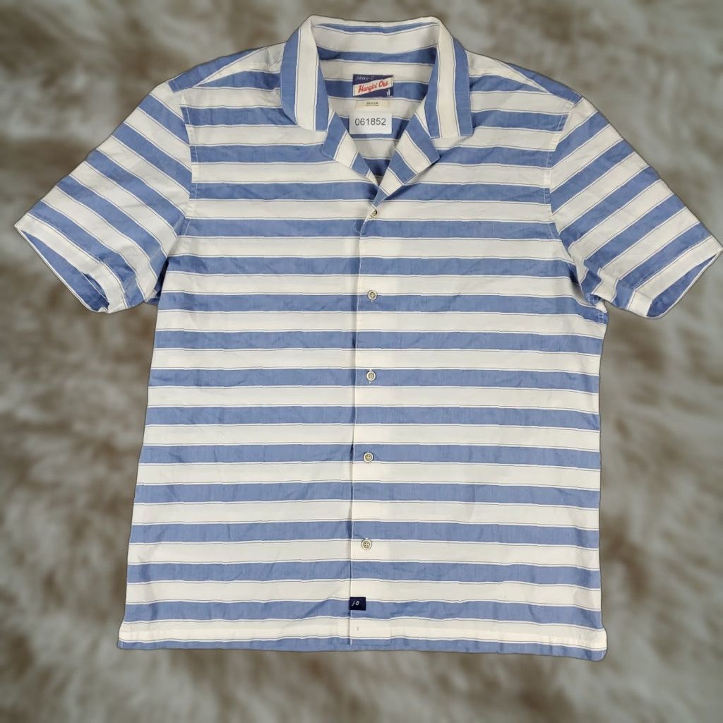 johnnie-O johnnie-O Shirt Adult Medium Blue White Striped Camp Collar Button Up Mens Size US M / EU 48-50 / 2 - 1 Thumbnail