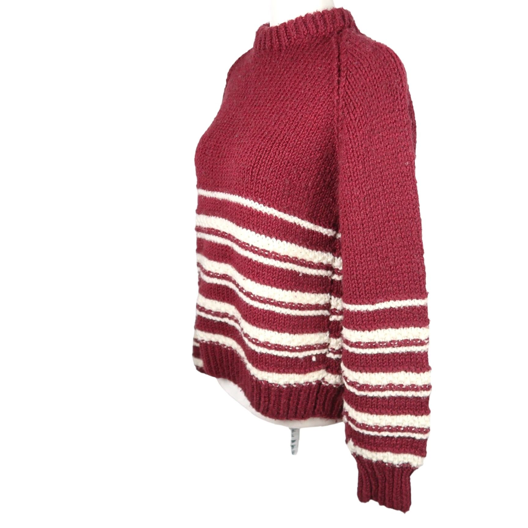 Vintage VINTAGE 80s burgundy red and white striped knit pullover sweater M Women Long Sleeve High Neck Casual Pattern Striped End Mens Womens Size M / US 6-8 / IT 42-44 - 4 Thumbnail