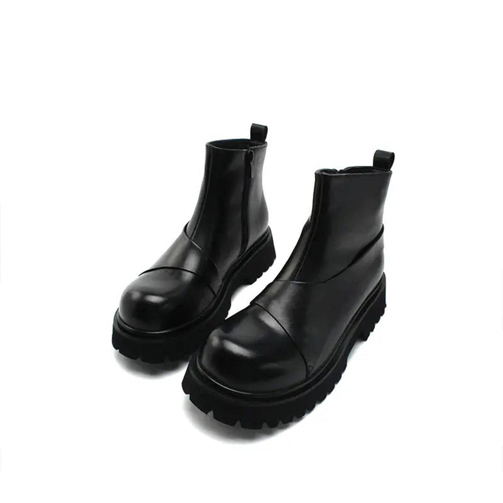 Japanese Brand Black Chunky Platform Ankle Boots, Leather Zip Boots Size US 8 / EU 41 - 4 Thumbnail