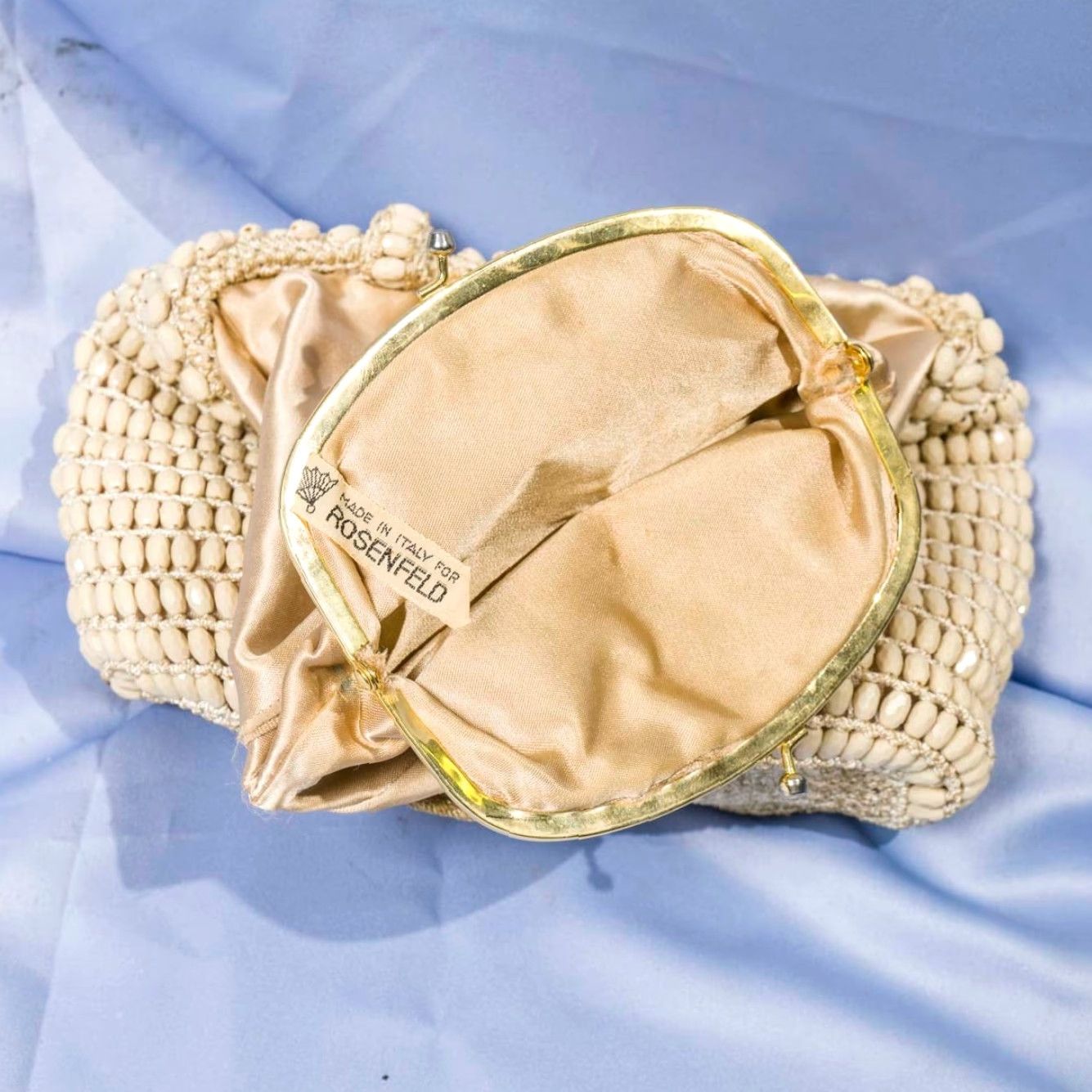 Vintage VINTAGE Beaded Evening Bag Rosenfeld Kiss Lock Insert 1960s Italy White Handmade Bag (Adult) Womens Size ONE SIZE - 4 Thumbnail