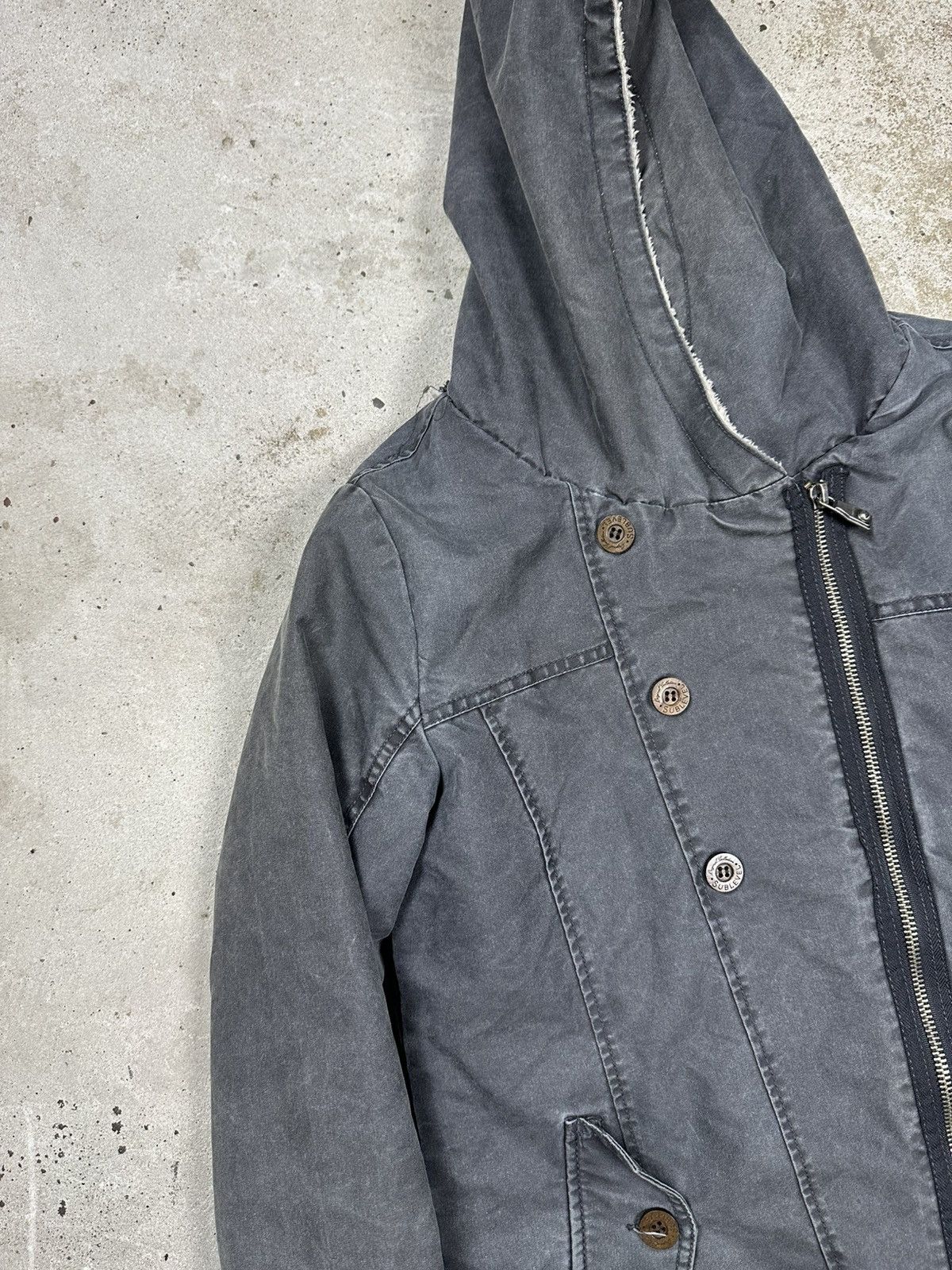 If Six Was Nine × Japanese Brand × Le Grande Bleu (L.G.B.) Vintage Y2K Washed Grey Asymmetrical Zip Hooded Jacket Size US S / EU 44-46 / 1 - 5 Thumbnail