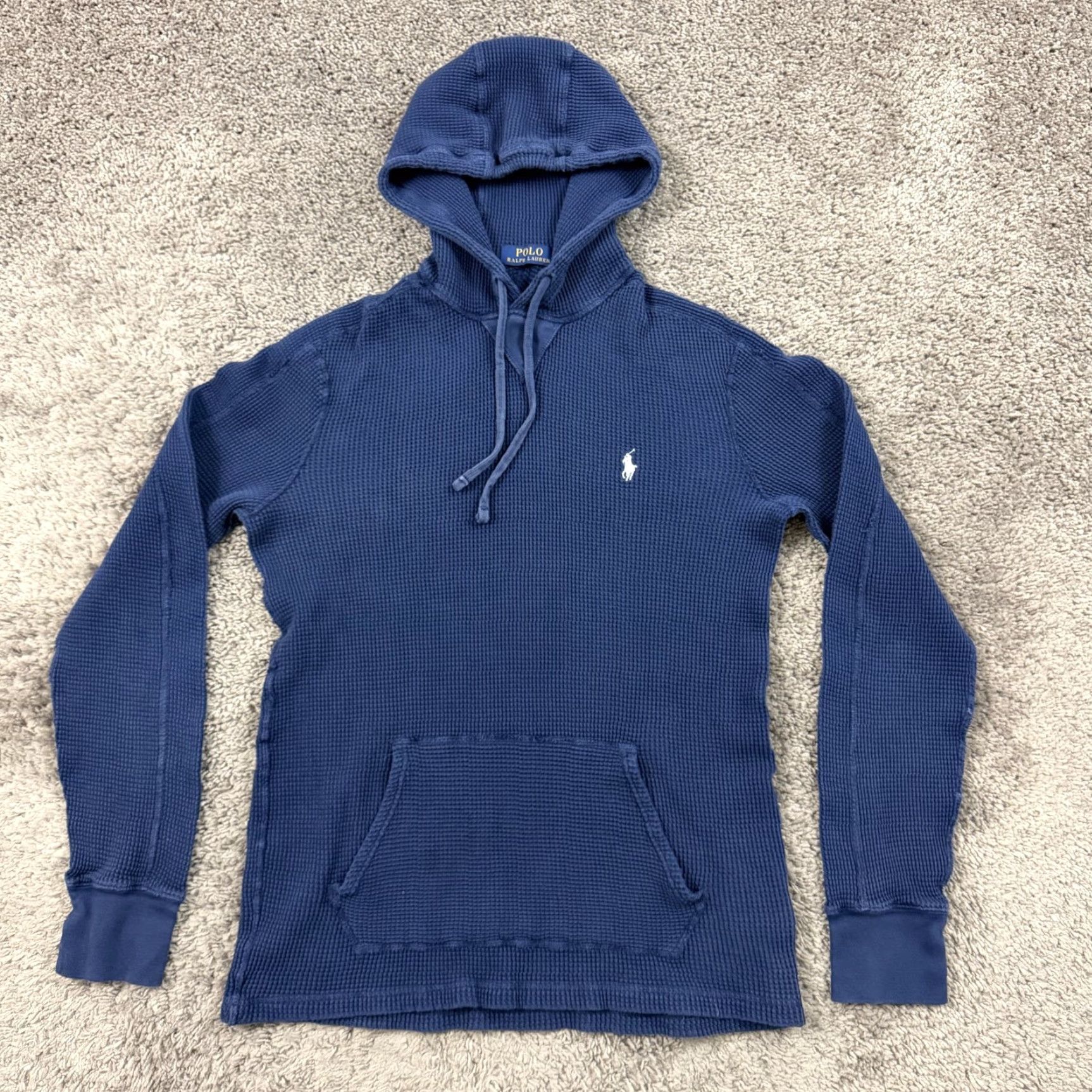 Polo Ralph Lauren Polo Ralph Lauren Hoodie Men M Blue 100% Cotton Lightweight Thermal Pockets Logo Pullover Knit Size US M / EU 48-50 / 2 - 2 Thumbnail