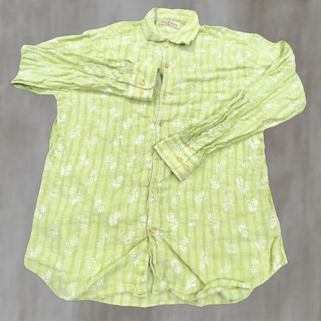 Tommy Bahama Tommy Bahama Button-Up Shirt Men Large Green Linen Hawaiian Pineapple Beach Mens Size US L / EU 52-54 / 3 - 1 Thumbnail