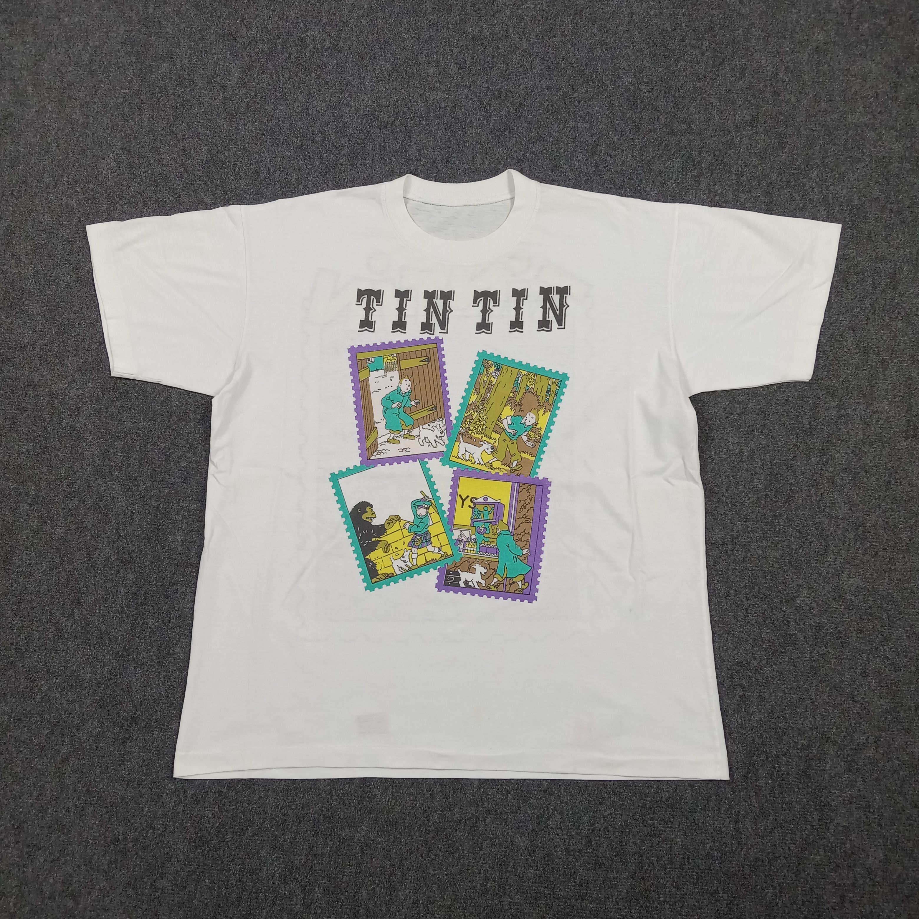 Vintage 90's Tintin American Cartoon Single Stitch Tshirt C294N75 Size US XL / EU 56 / 4 - 1 Thumbnail