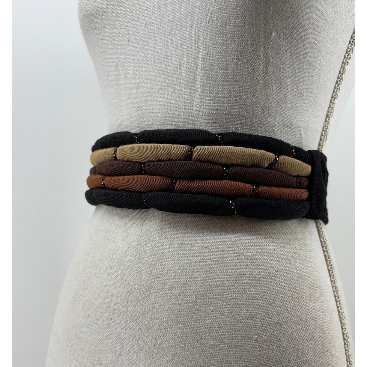 Other Vtg Cummerbund Belt Women's Puffy Fabric Belt Brown Tan OS Size ONE SIZE - 1 Thumbnail
