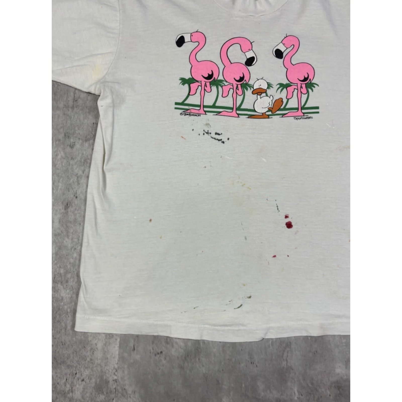 Fruit Of The Loom VINTAGE Flamingo Duck Funny Comedy T Shirt S White Cotton Knit 90s Graphic Print Short Sleeve Crew Neck Fruit of the Loom Men Classic Regular Size S Size US S / EU 44-46 / 1 - 2 Thumbnail