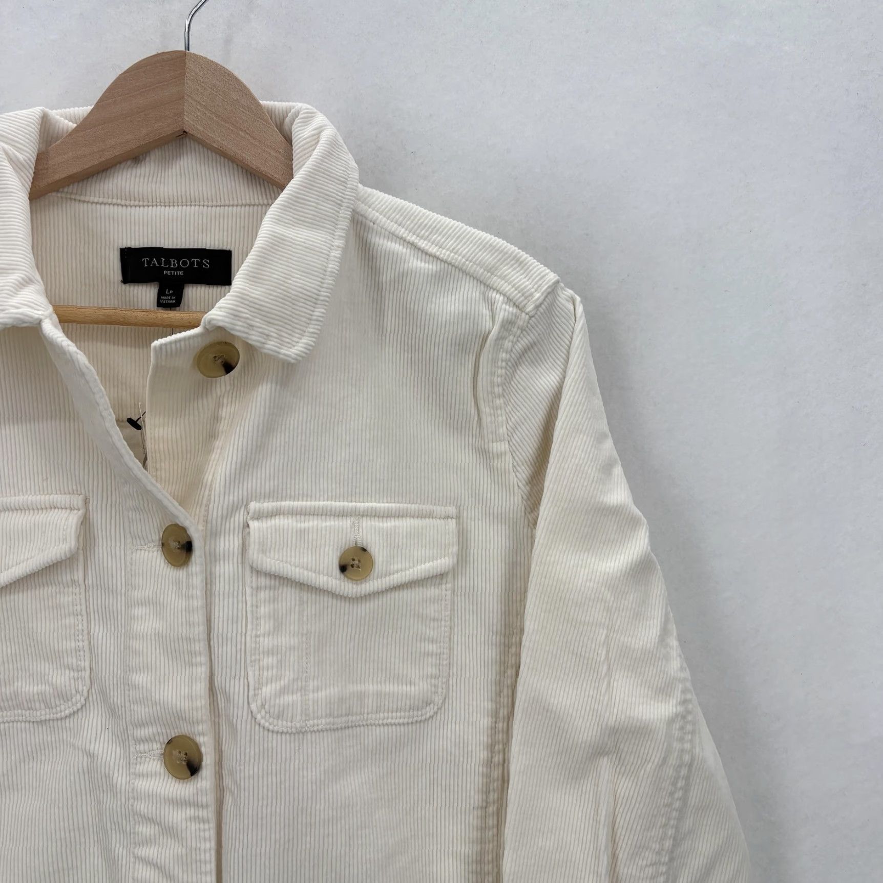 Talbots VINTAGE: TALBOTS Jacket Womens PL Beige Corduroy Button Front Utility Petite Casual NWT Size L / US 10 / IT 46 - 2 Thumbnail