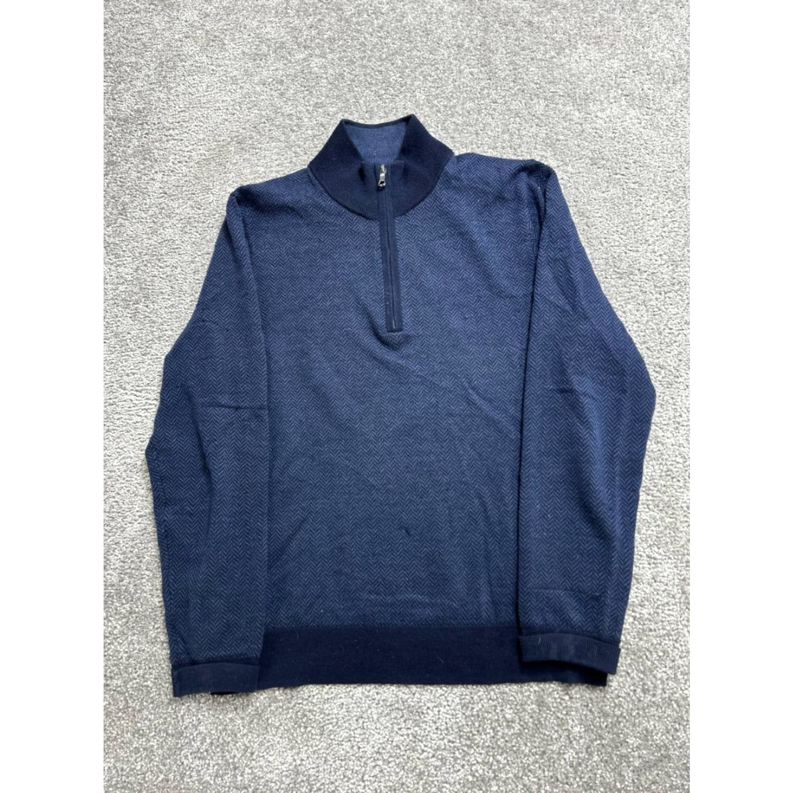 Brooks Brothers Brooks Brothers Sweater Men Medium Blue Herringbone Merino Wool Knit Quarter Zip Size US M / EU 48-50 / 2 - 2 Thumbnail