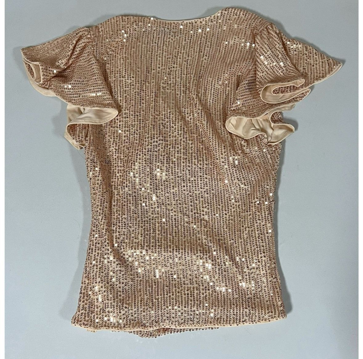Grace in LA Gold Sequin Ruched Flounce Sleeve Shirt Top Blouse Size S ✨ Size S / US 4 / IT 40 - 6 Thumbnail