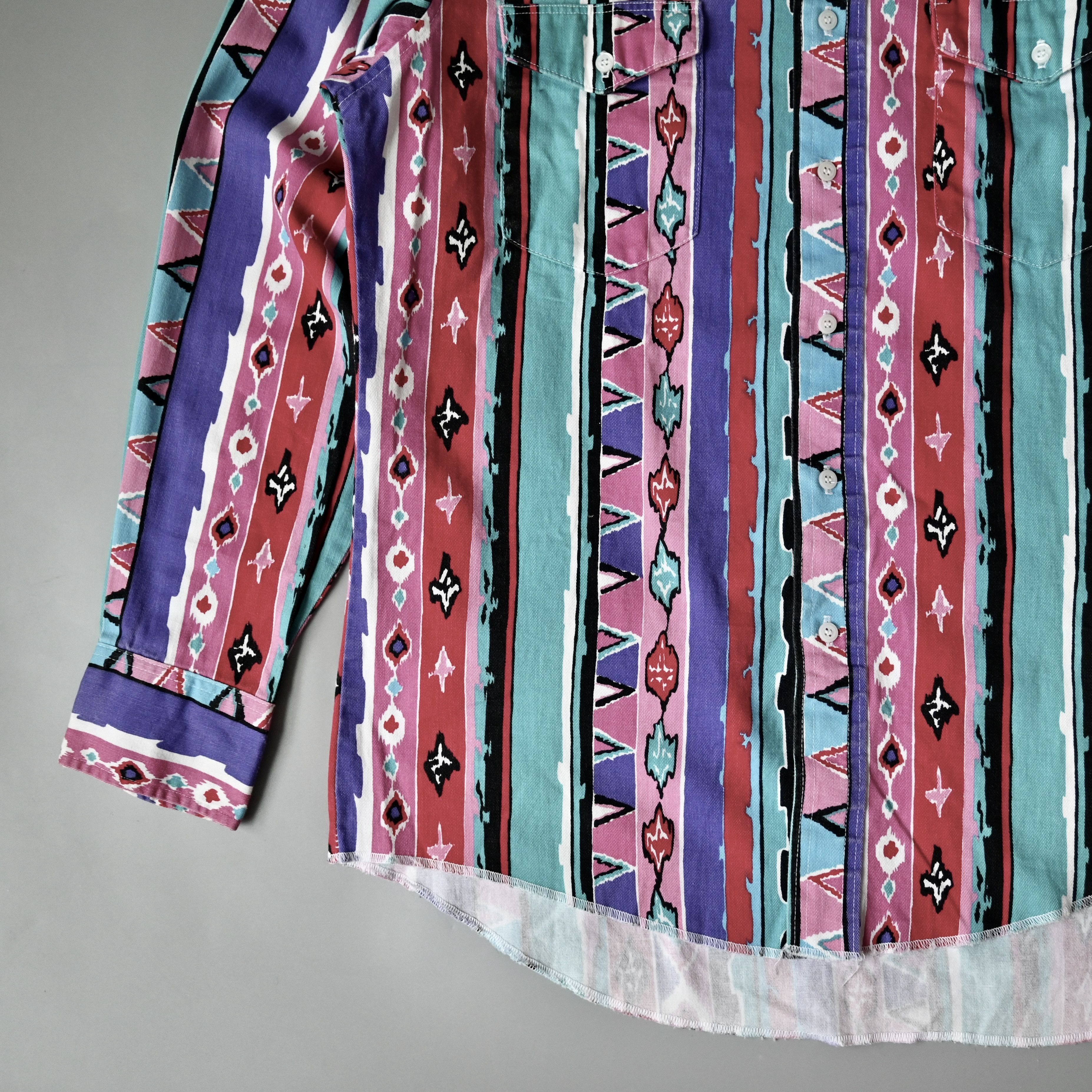 Vintage VTG Wrangler Aztec Navajo multi striped cotton western shirt Size US L / EU 52-54 / 3 - 5 Thumbnail