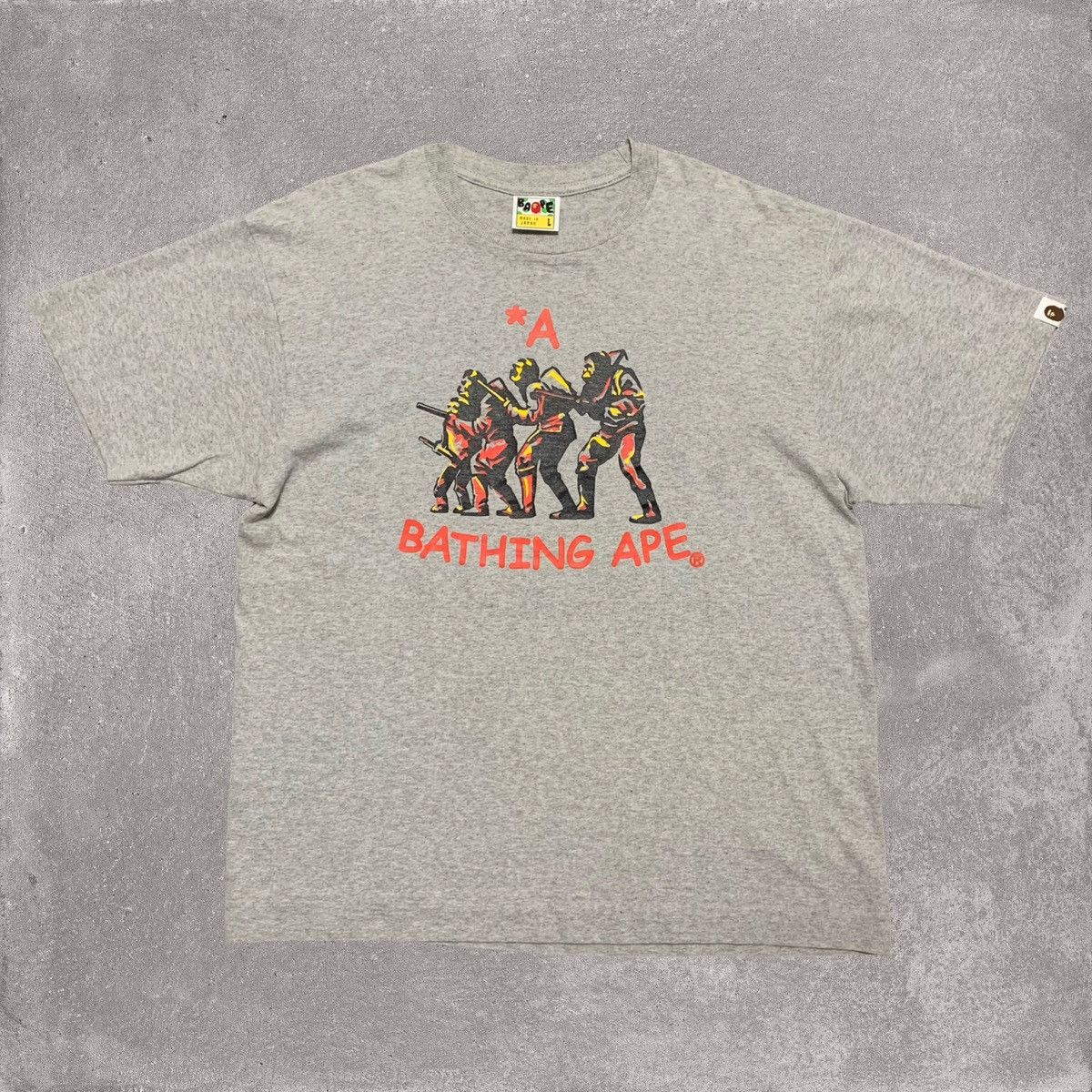 Bape Large A Bathing Ape Solider Graphic Grey Tee