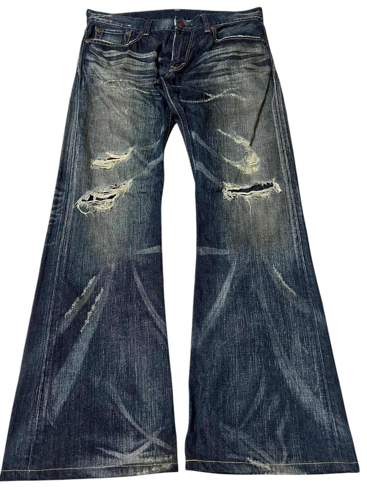 Edwin 💥Flare💥Vintage Edwin 503 Blue Trip Distress Jean Size US 36 / EU 52 - 1 Thumbnail