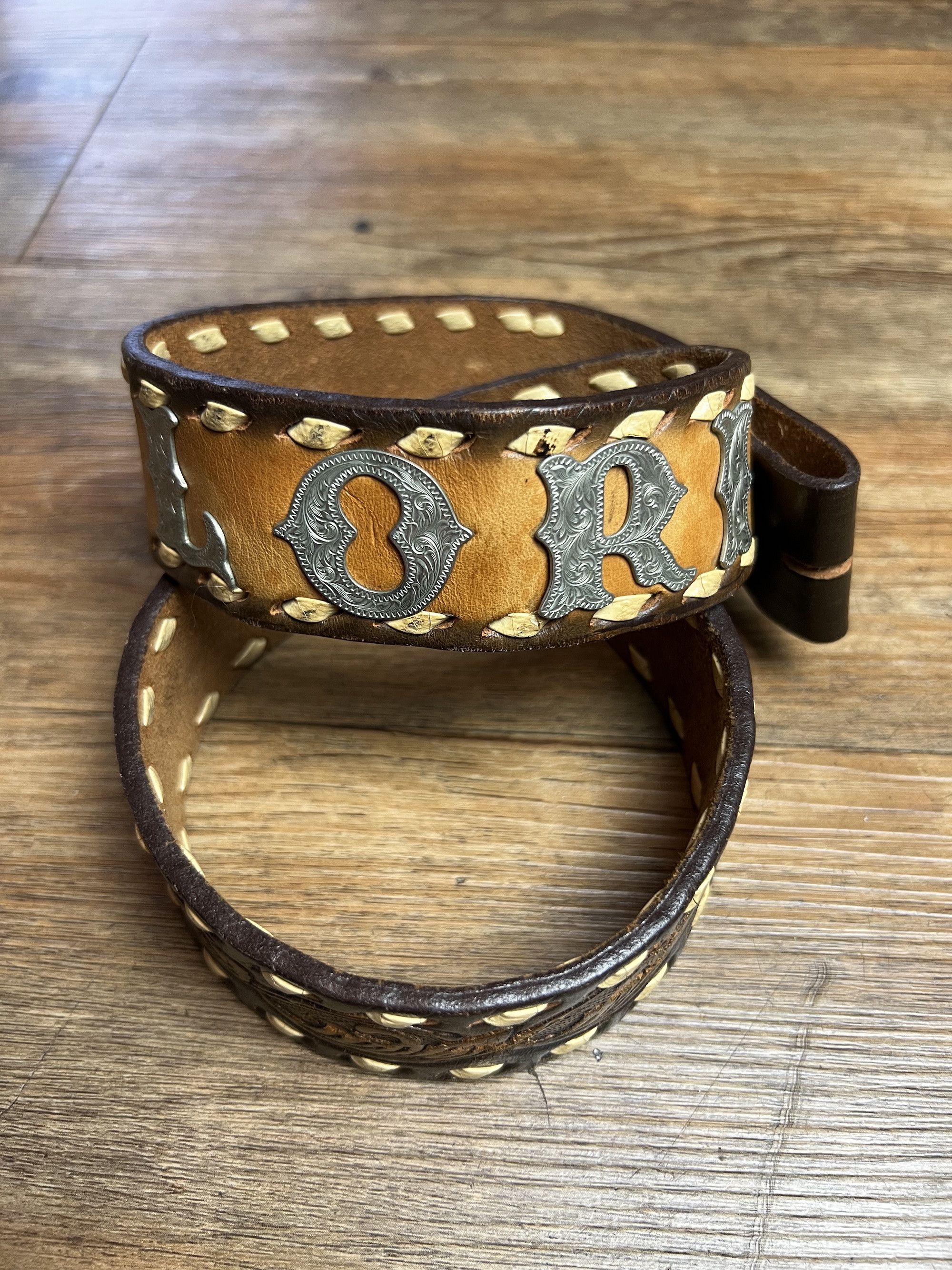 Vintage Vintage Leather Custom Made "LORI" Hand Tooled Western Belt Size ONE SIZE - 9 Thumbnail