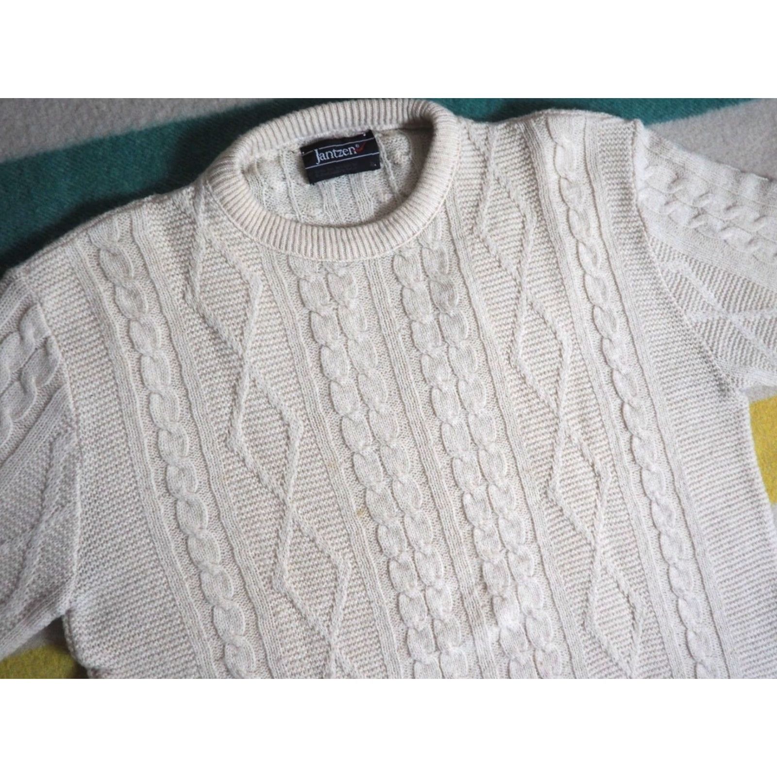 Jantzen VTG 70s 80s Jantzen Ivory Cream Cable Knit Acrylic Fisherman Pullover Sweater XL Men's Wool? Size US XL / EU 56 / 4 - 4 Thumbnail