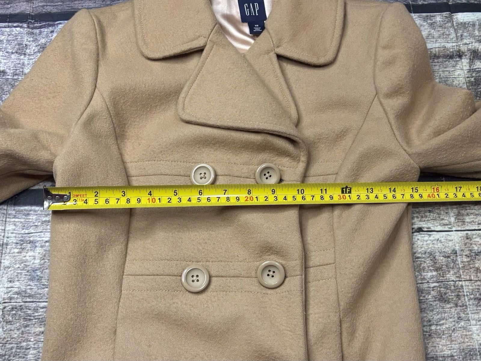 Gap Y2K Gap Peacoat Jacket Womens XS Virgin Wool Beige VTG Size XS / US 0-2 / IT 36-38 - 12 Thumbnail
