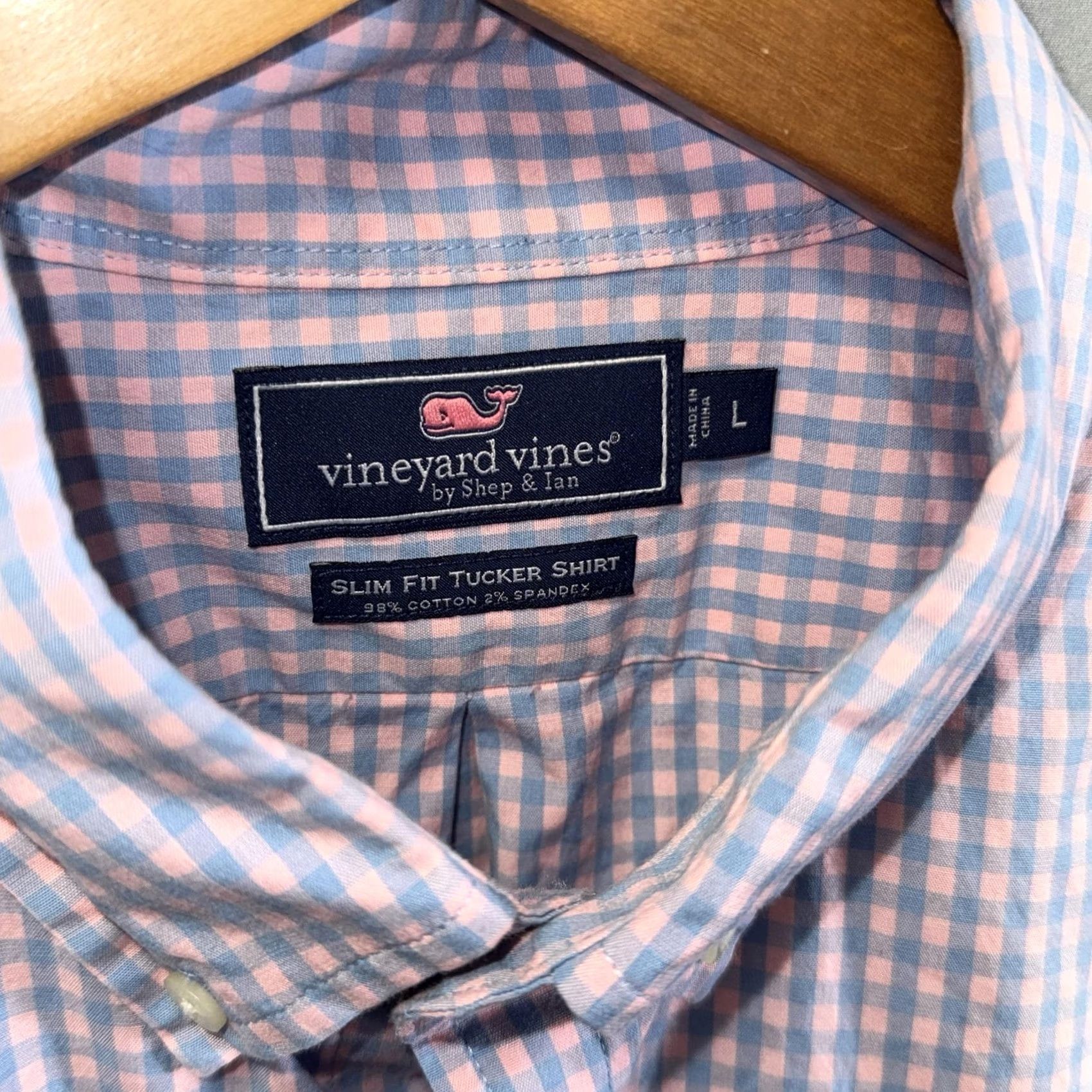 Vineyard Vines Vineyard Vines Shirt Mens Large Blue Pink Gingham Check Slim Fit Tucker Stretch Size US L / EU 52-54 / 3 - 3 Thumbnail