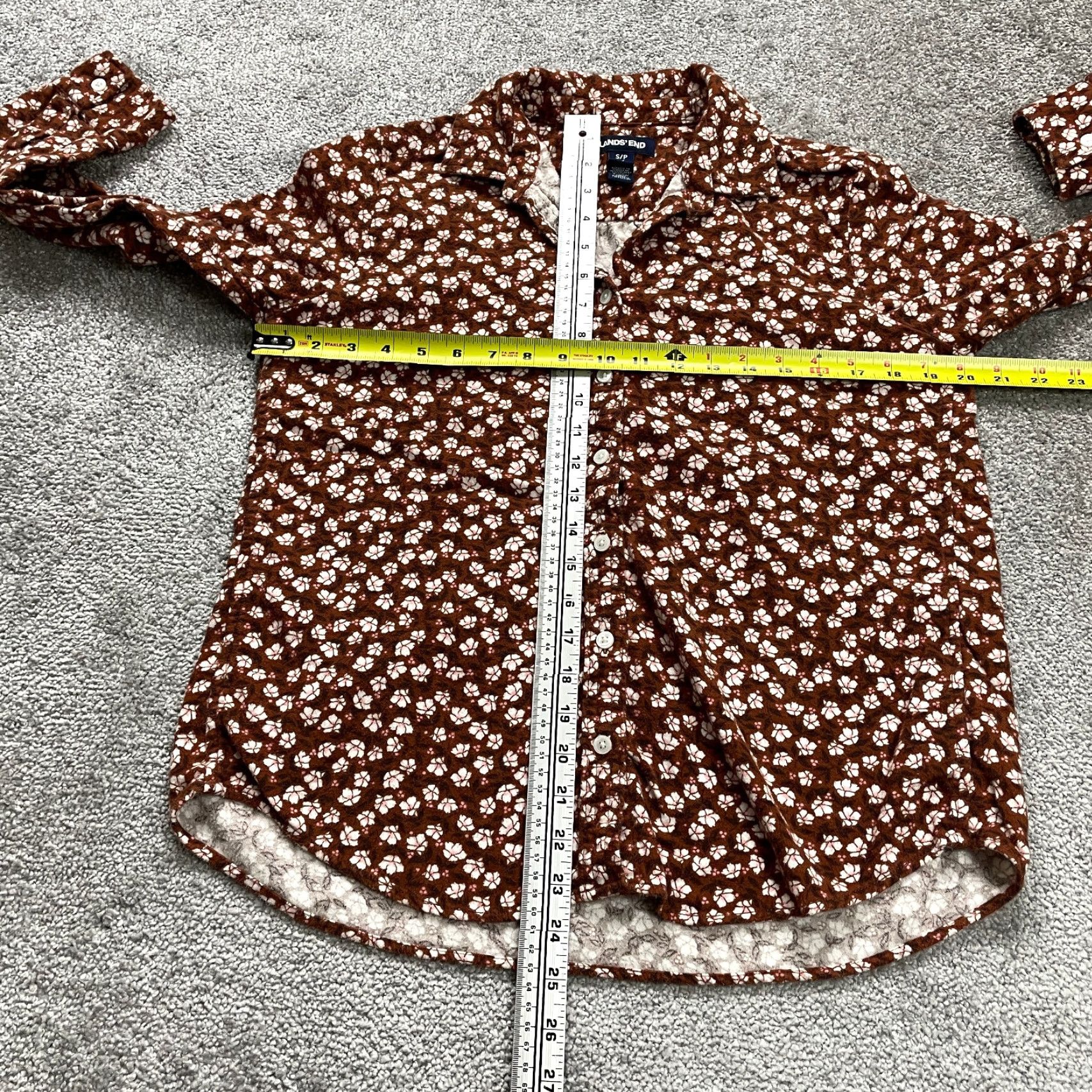 Lands' End VINTAGE Lands' End Women's Button-Up Shirt Casual Long Sleeve Cotton Knit Brown Floral Small S Size S / US 4 / IT 40 - 5 Thumbnail