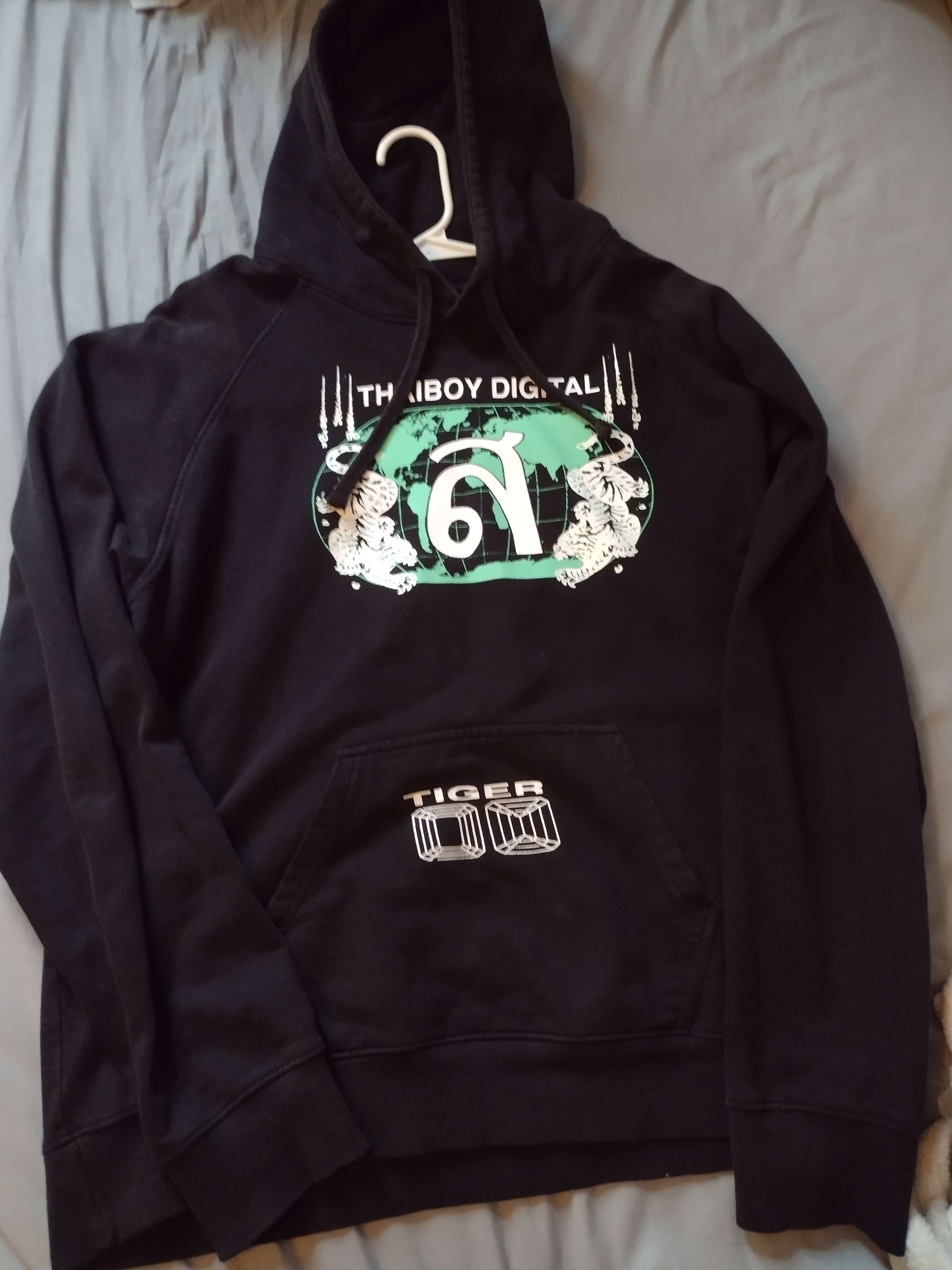 image of Drain Gang x Sad Boys Sbe Merch Thaiboy Digital Tiger Hoodie in Black Green, Men's (Size Large)